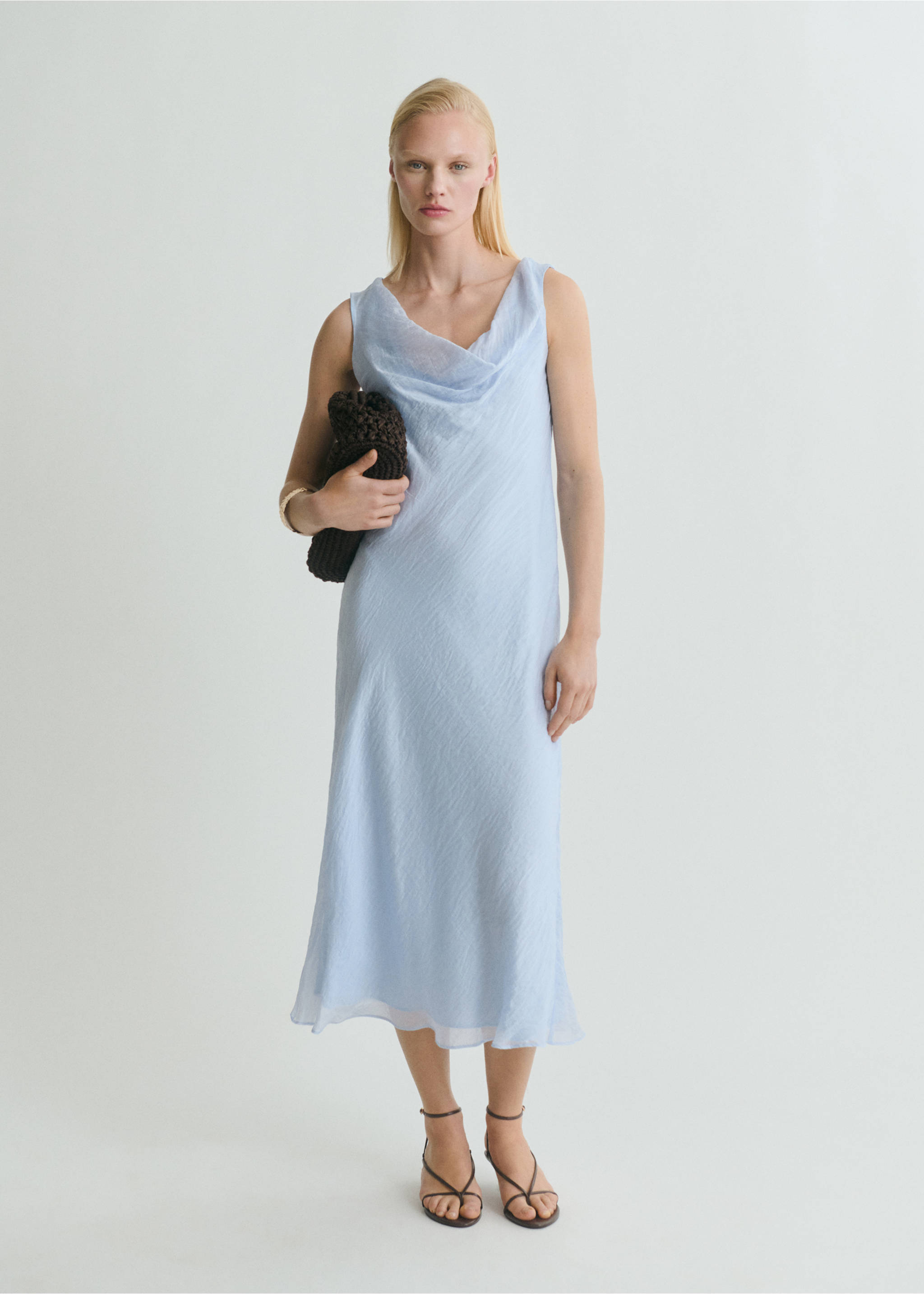 Midi-dress with draped neckline - General plane, Sky Blue. Ref: 87009094-00.