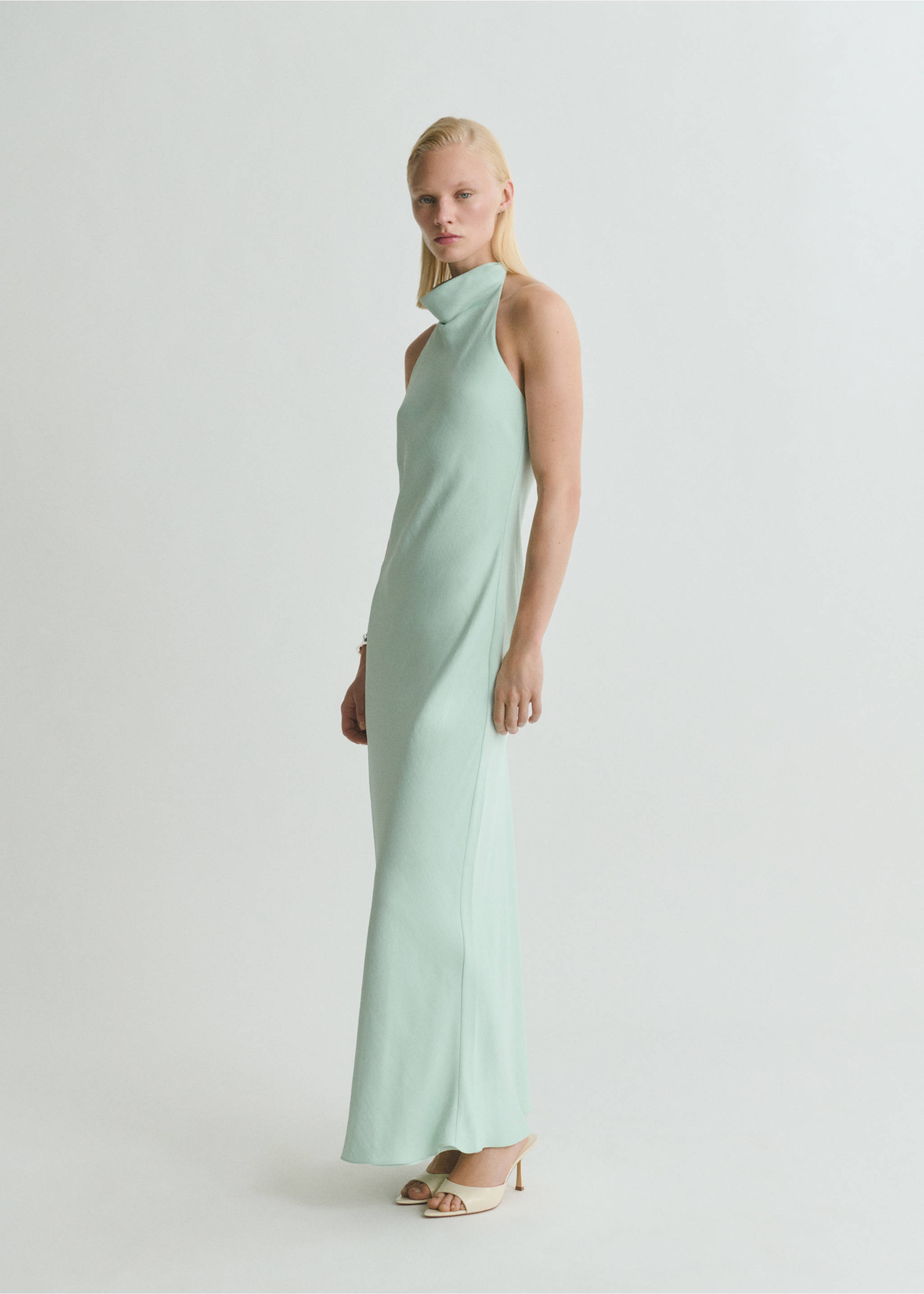 Satin halter neck dress - General plane, Aqua Green. Ref: 87009097-00.