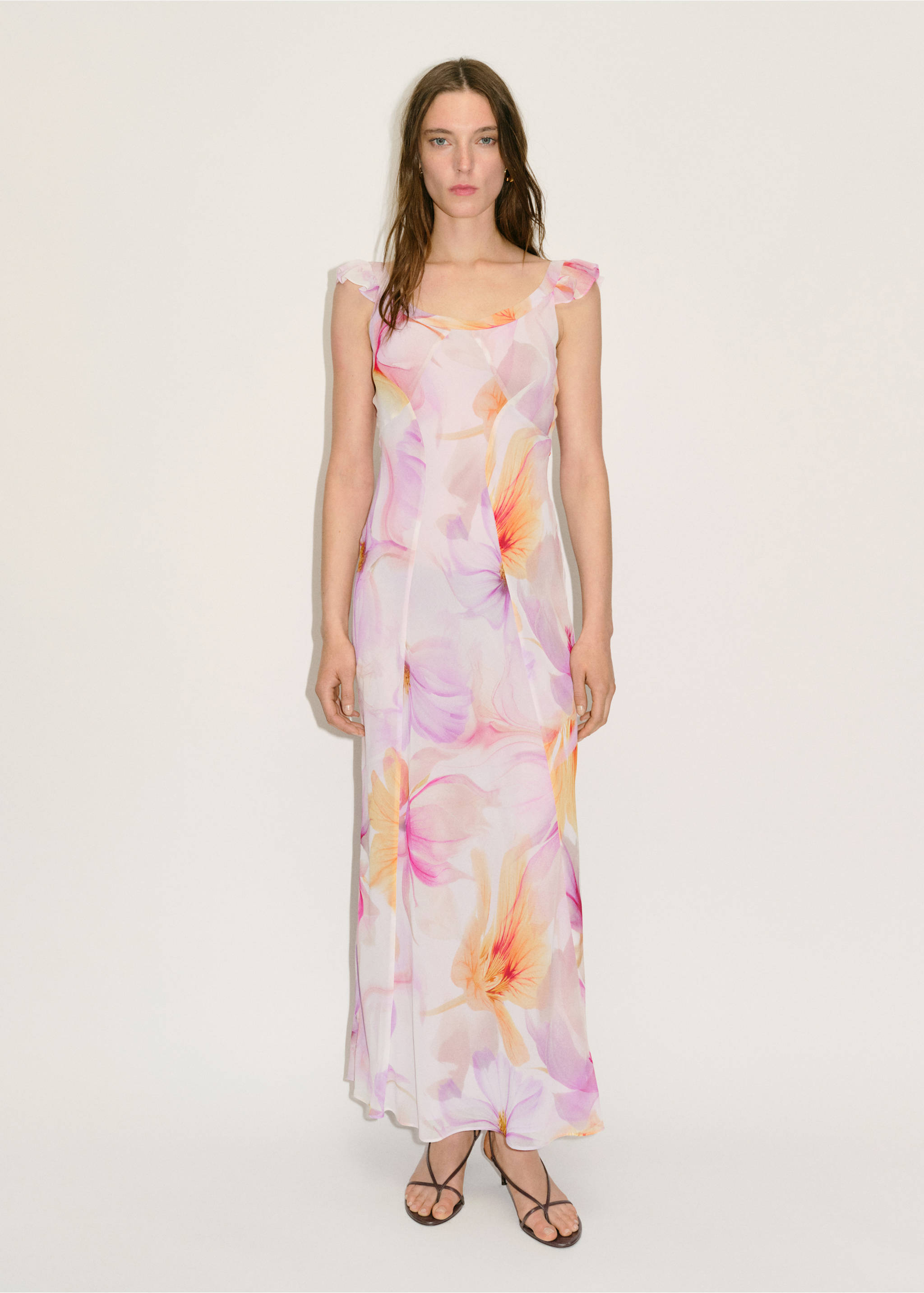 Robe à fleurs détail volants - Plan général, Violet clair/pastel. Ref: 87009098-00.