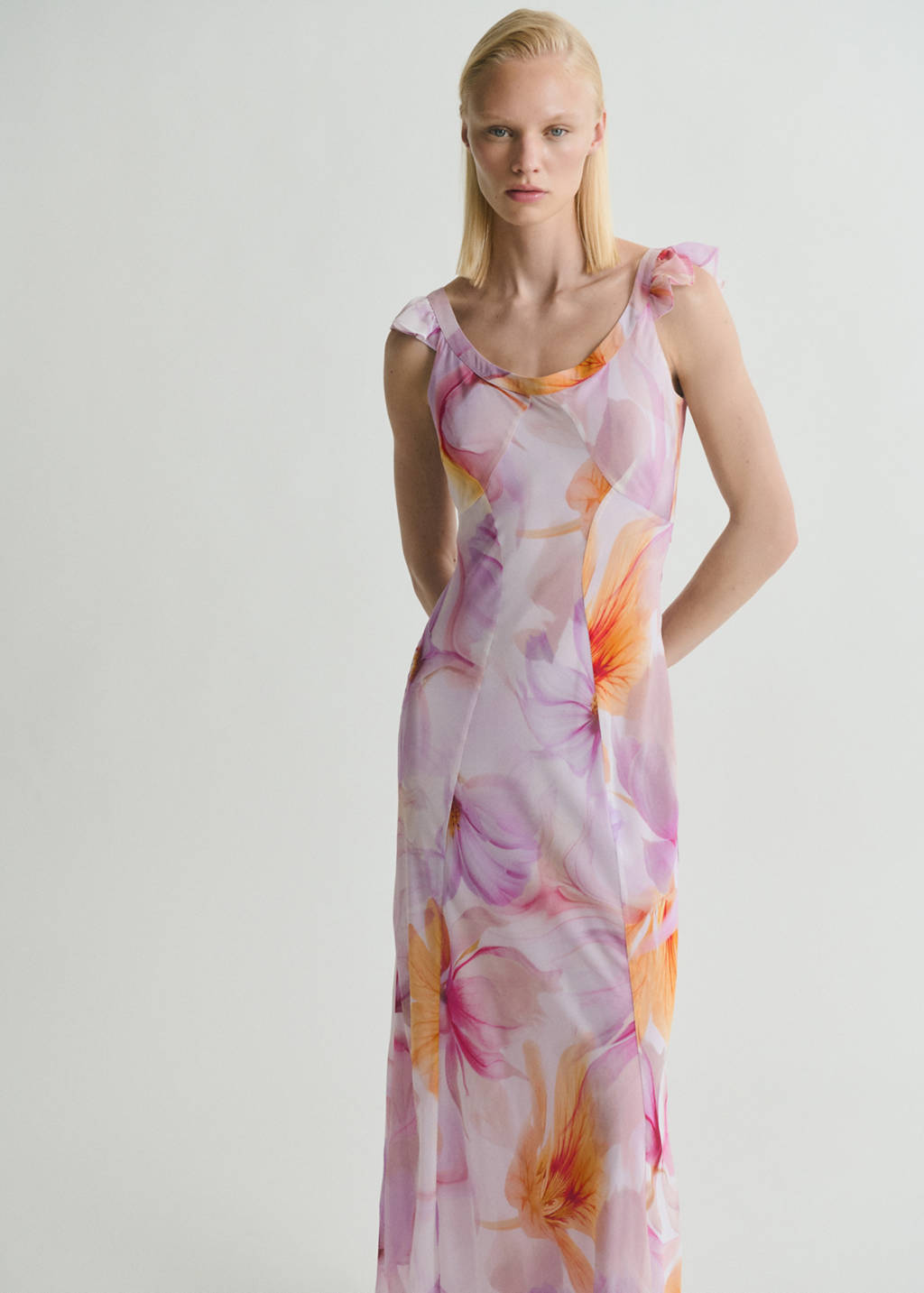 mango purple floral dress Floral godet dress - Women