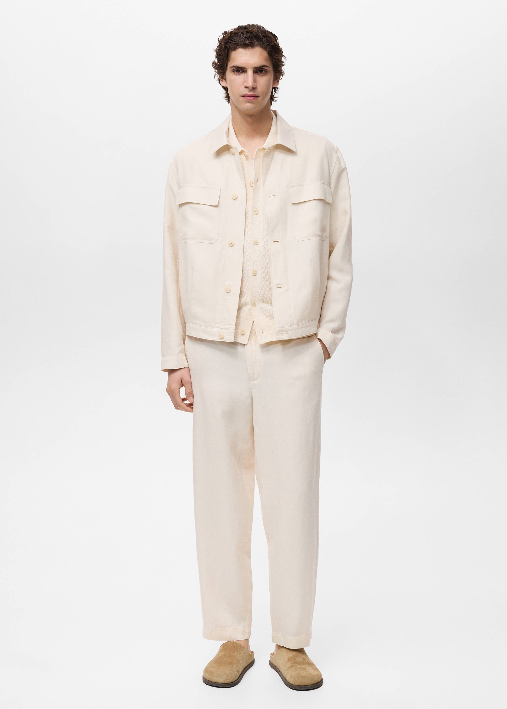 Bowling-style overshirt in a linen blend - General plane