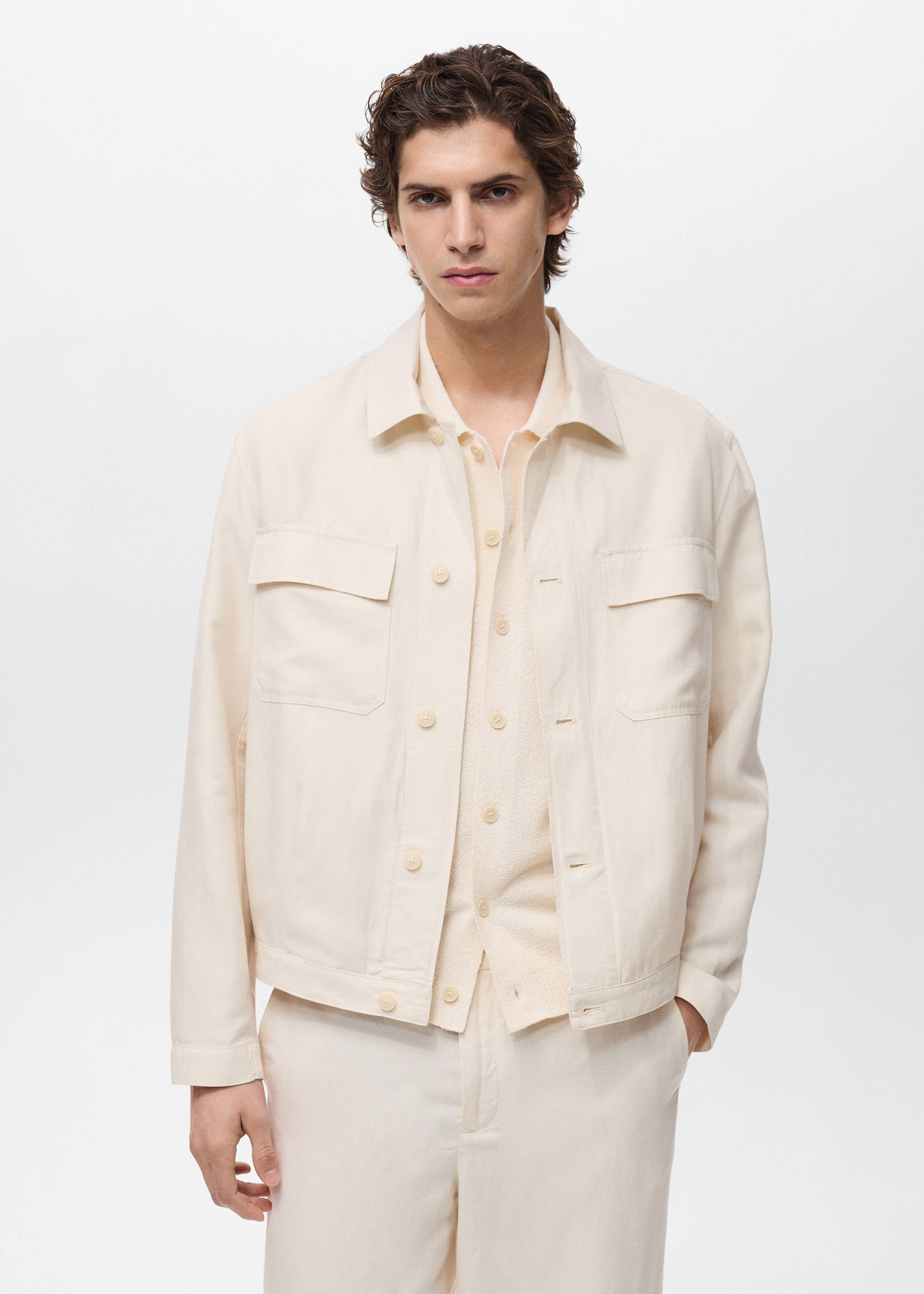Bowling-style overshirt in a linen blend - Medium plane