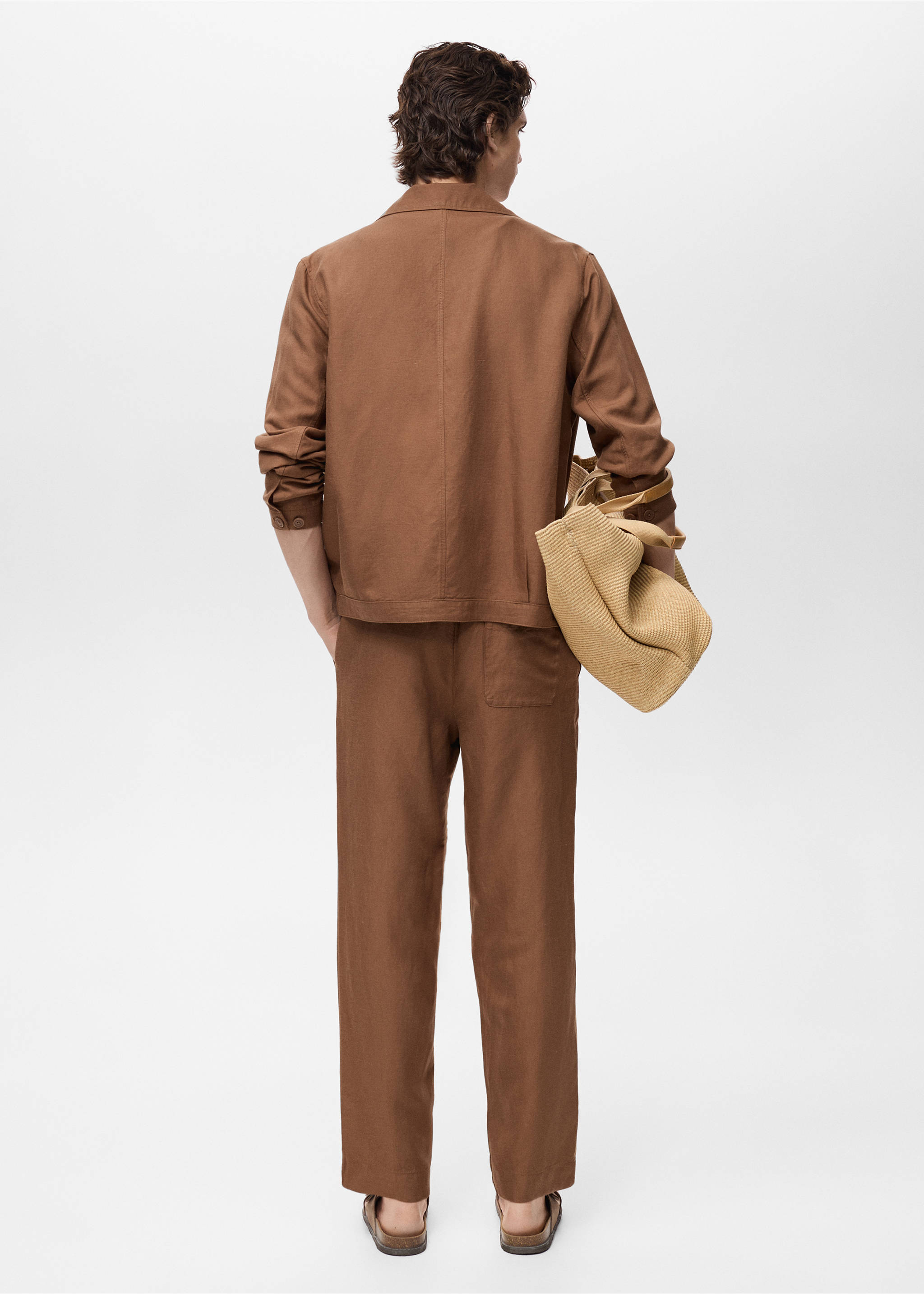 Bowling-style overshirt in a linen blend - Reverse of the article, Tobacco Brown. Ref: 87009208-00.