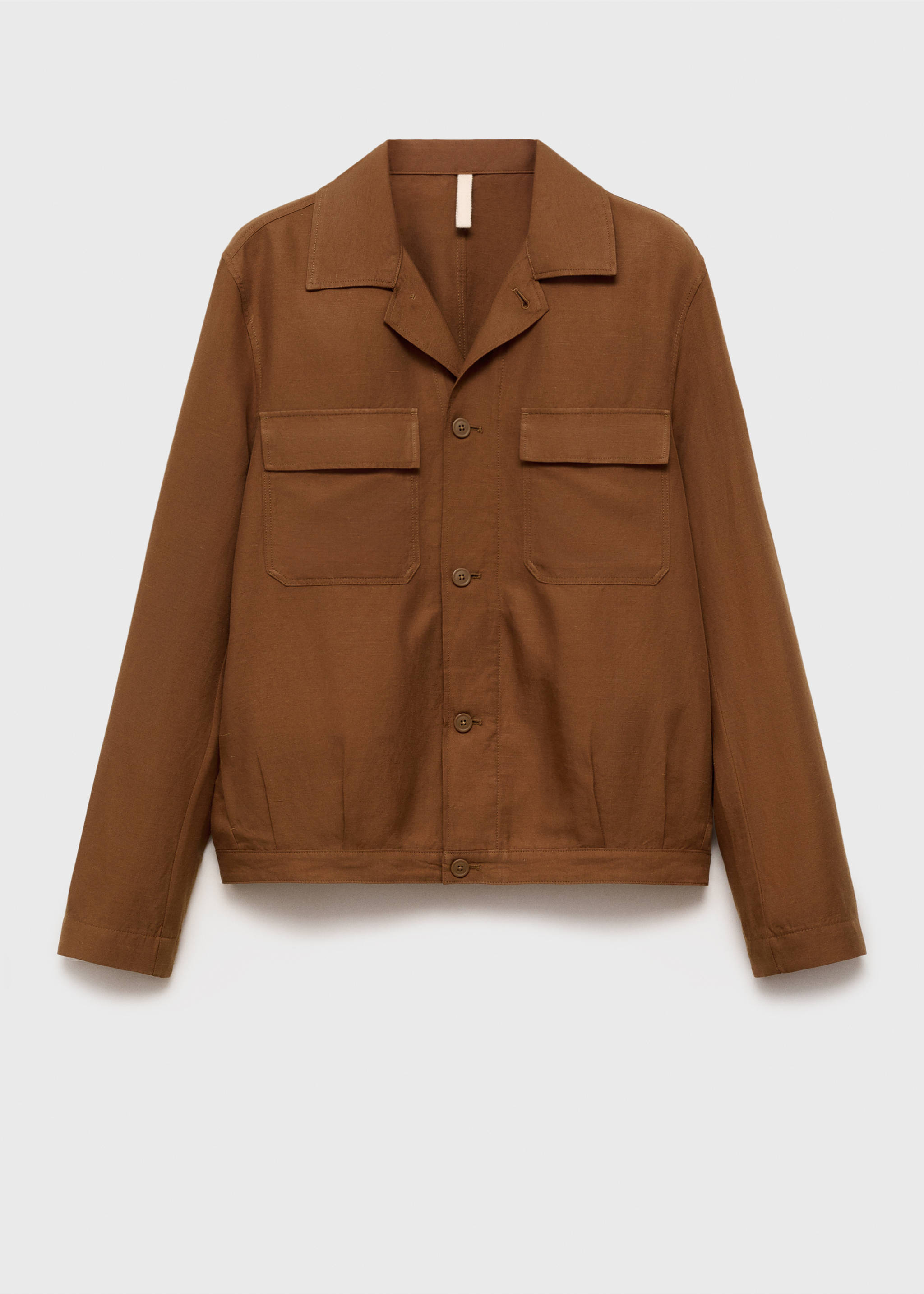 Bowling-style overshirt in a linen blend - Article without model, Tobacco Brown. Ref: 87009208-00.