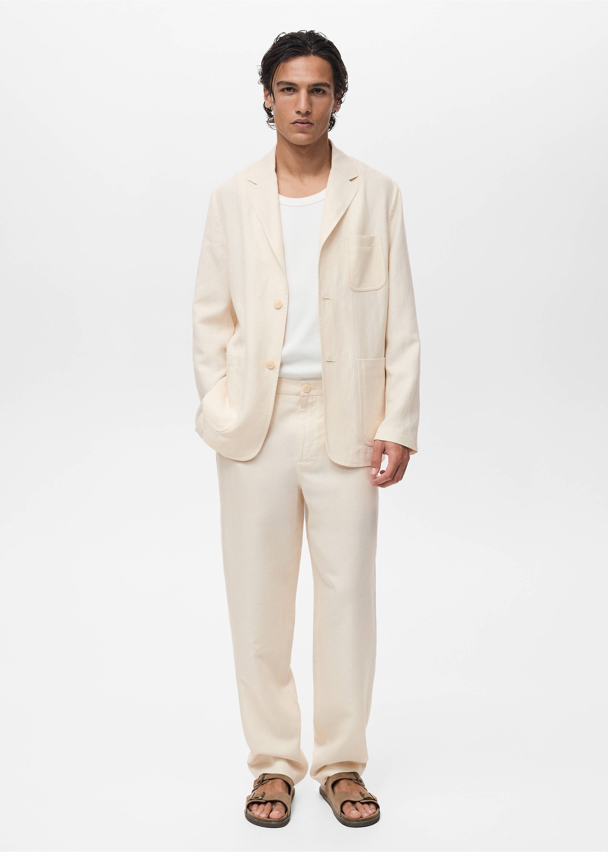 Linen-lyocell blend suit trousers - General plane, Ecru. Ref: 87009210-00.