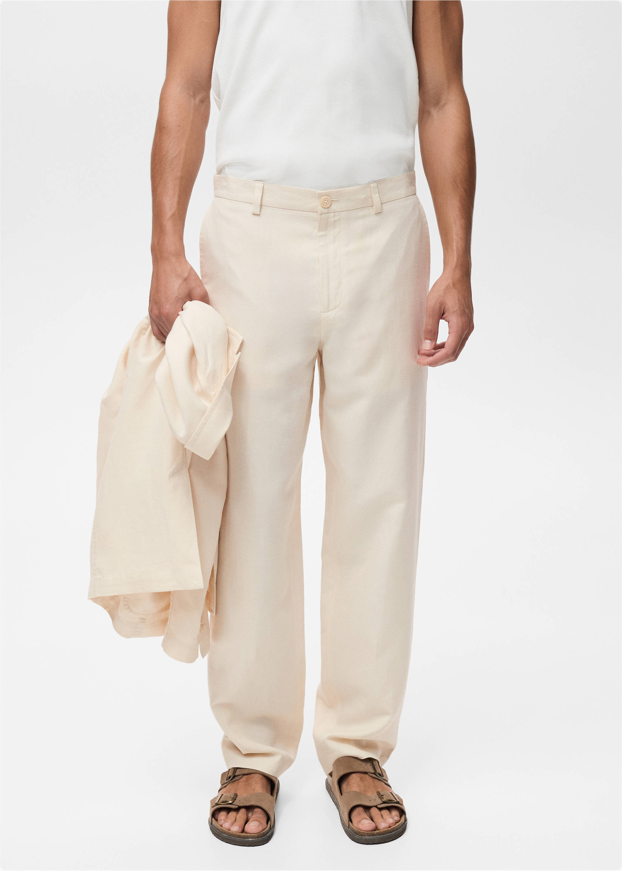 Linen-lyocell blend suit trousers - Medium plane, Ecru. Ref: 87009210-00.
