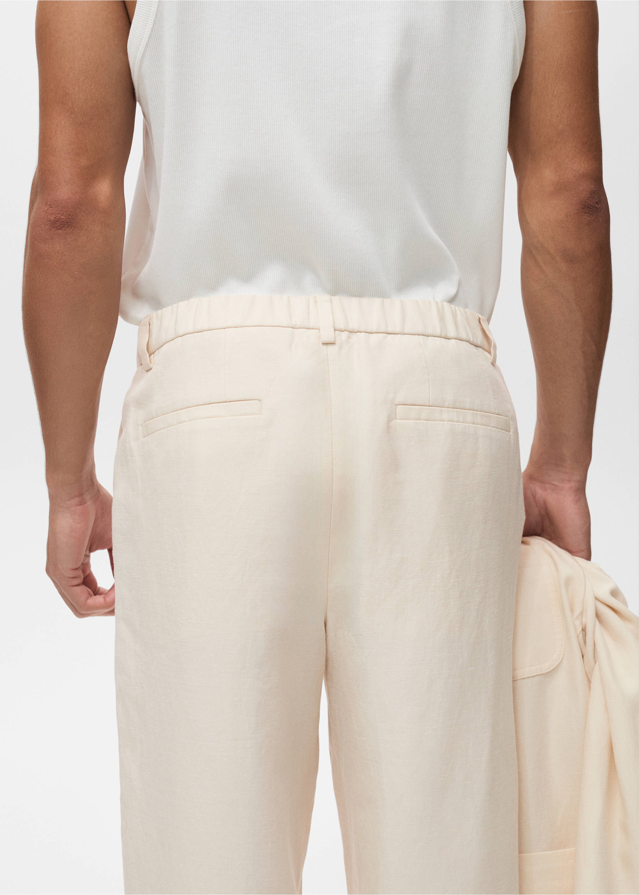 Linen-lyocell blend suit trousers - Details of the article 6, Ecru. Ref: 87009210-00.
