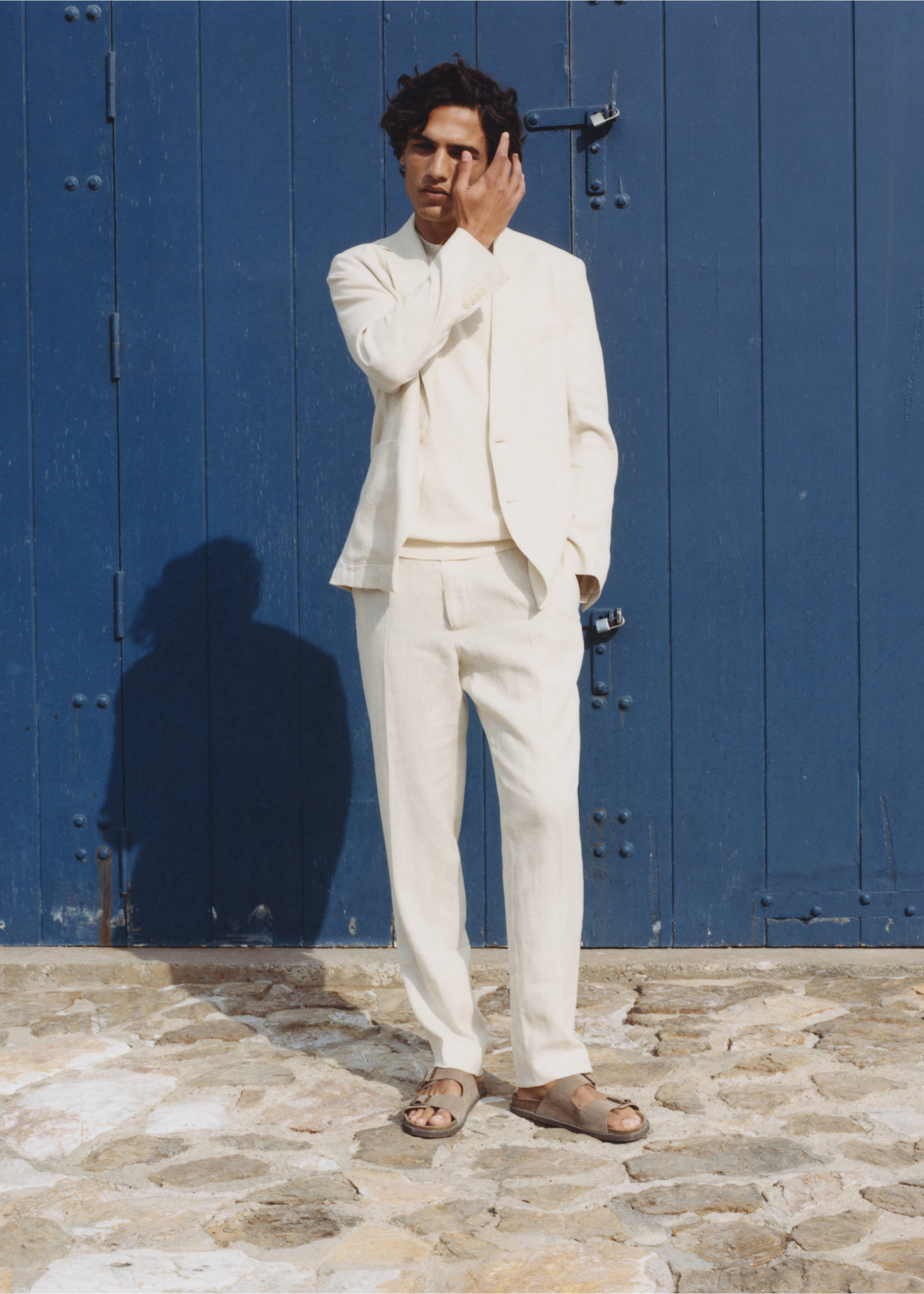 Linen-lyocell blend suit trousers - Details of the article 5, Ecru. Ref: 87009210-00.