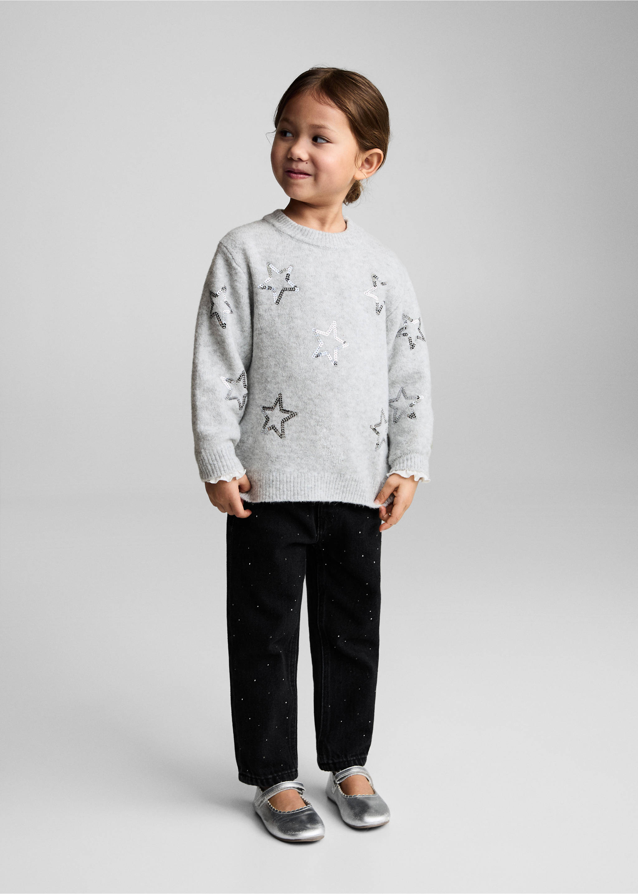 Dżinsy paperbag z błyszczącymi aplikacjami - Plan ogólny, Czarny. Ref: 87010242-00.