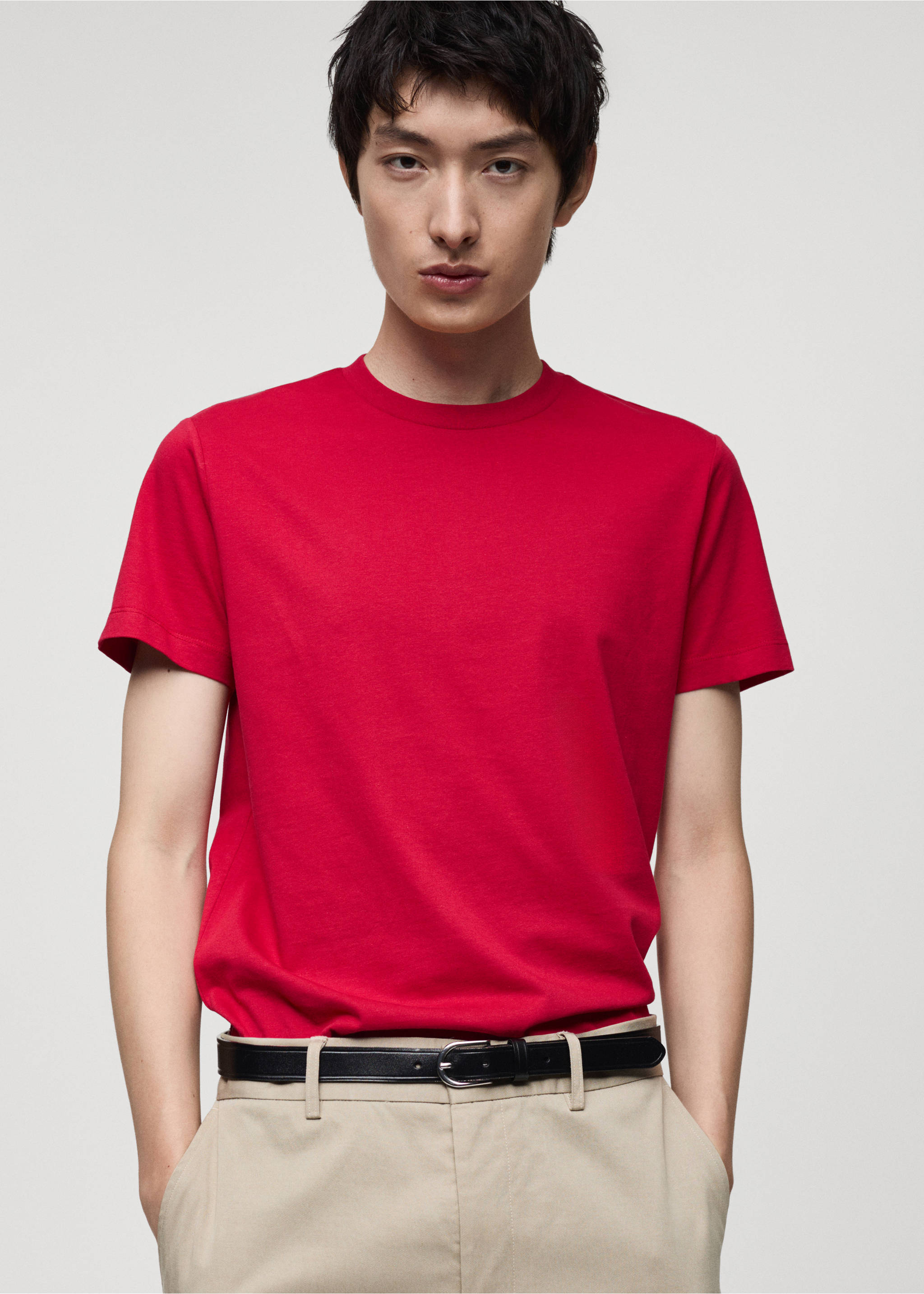 100% cotton slim-fit t-shirt - Medium plane, Red. Ref: 87010252-00.