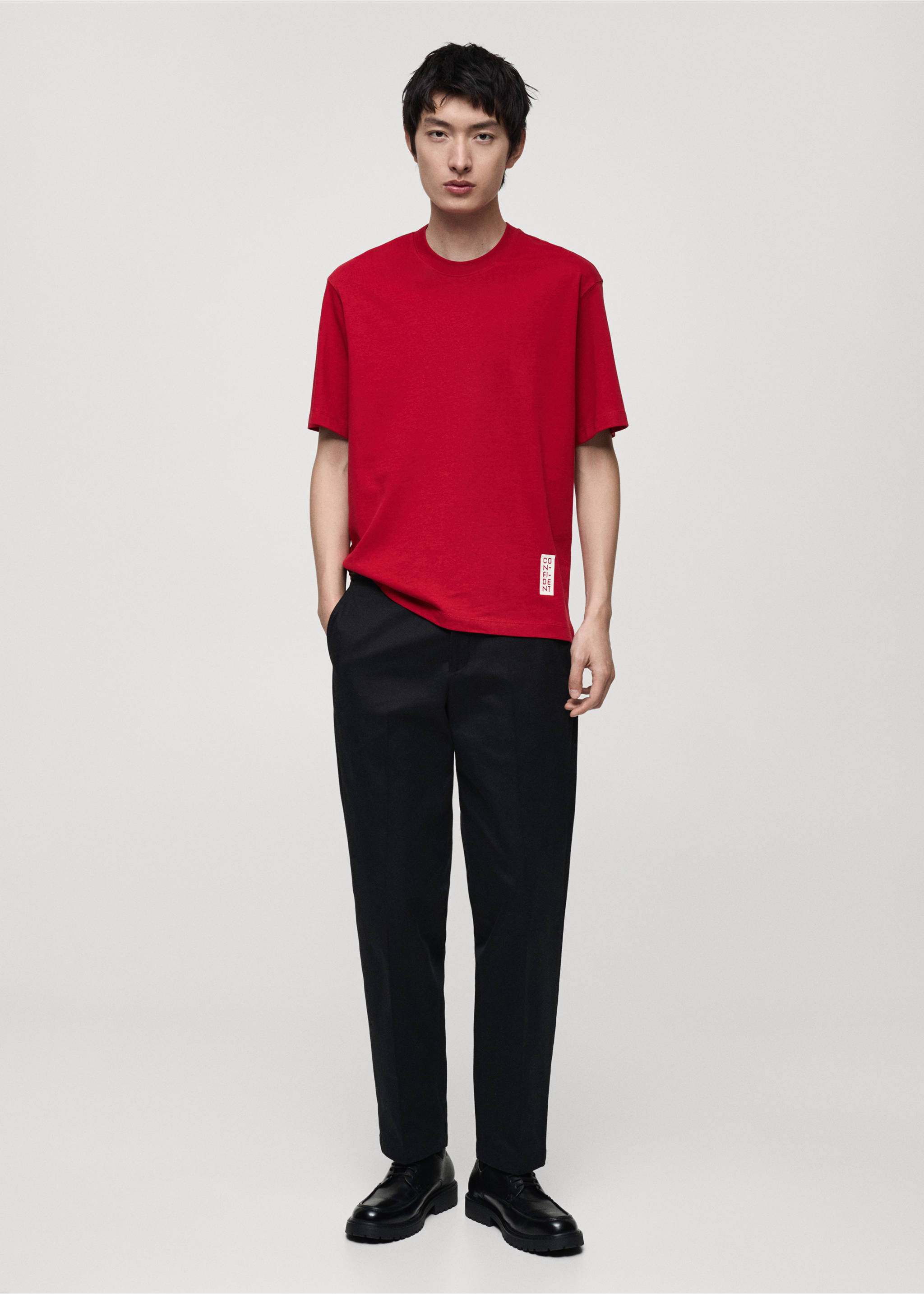 T-shirt 100 % coton imprimé texte - Plan général, Rouge. Ref: 87010253-00.