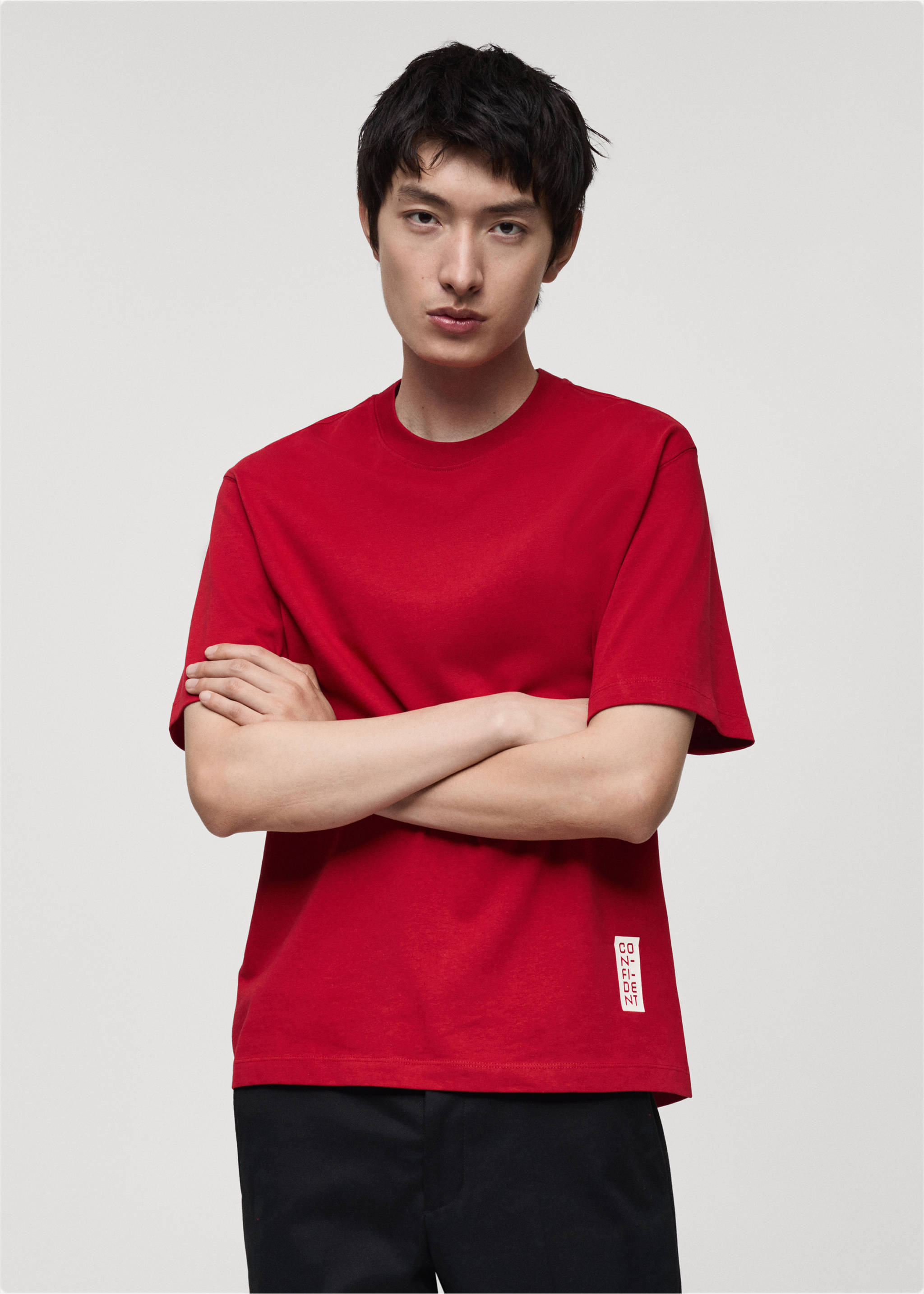 T-shirt 100 % coton imprimé texte - Plan moyen, Rouge. Ref: 87010253-00.