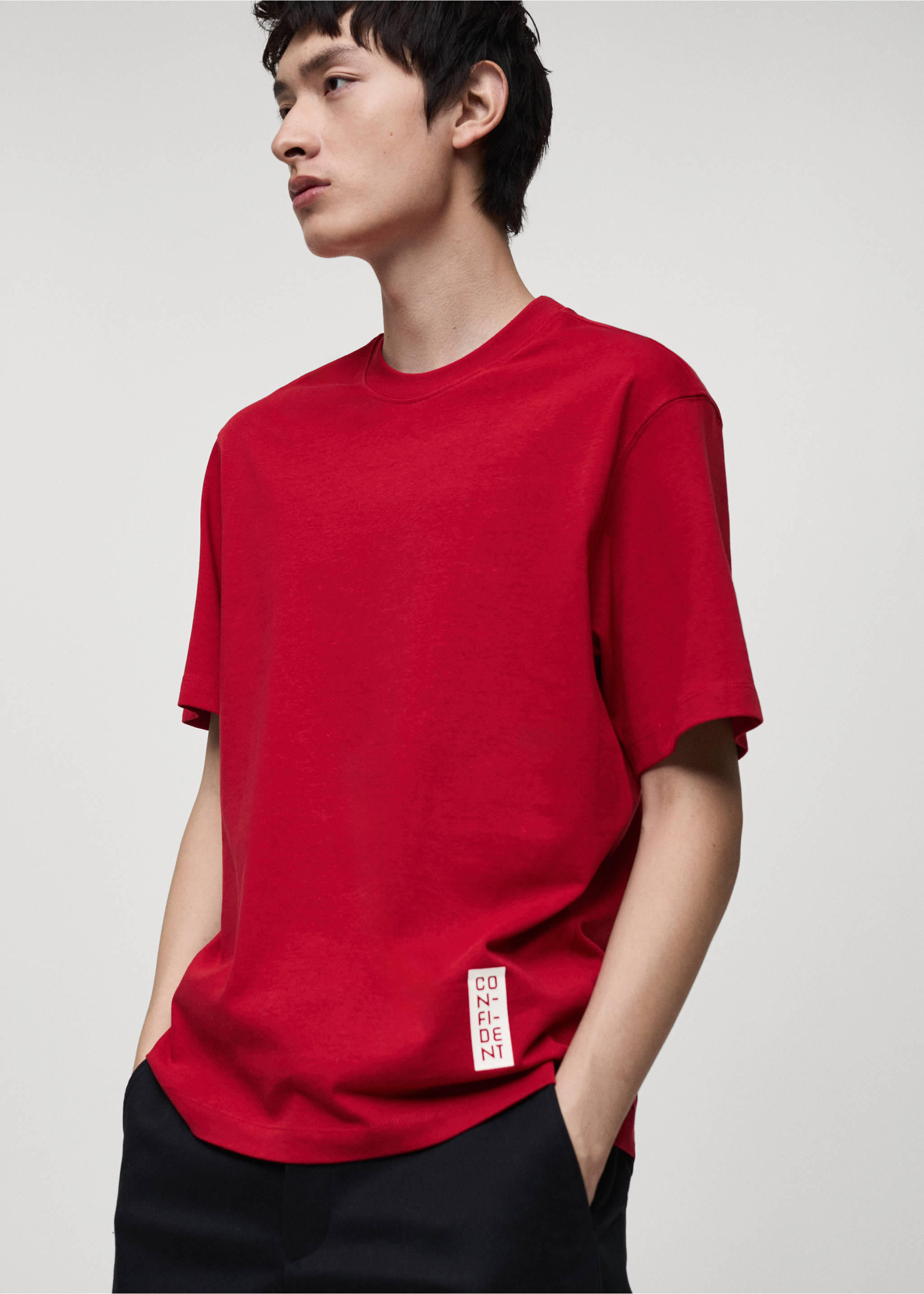 T-shirt 100 % coton imprimé texte - Détail de l'article 3, Rouge. Ref: 87010253-00.
