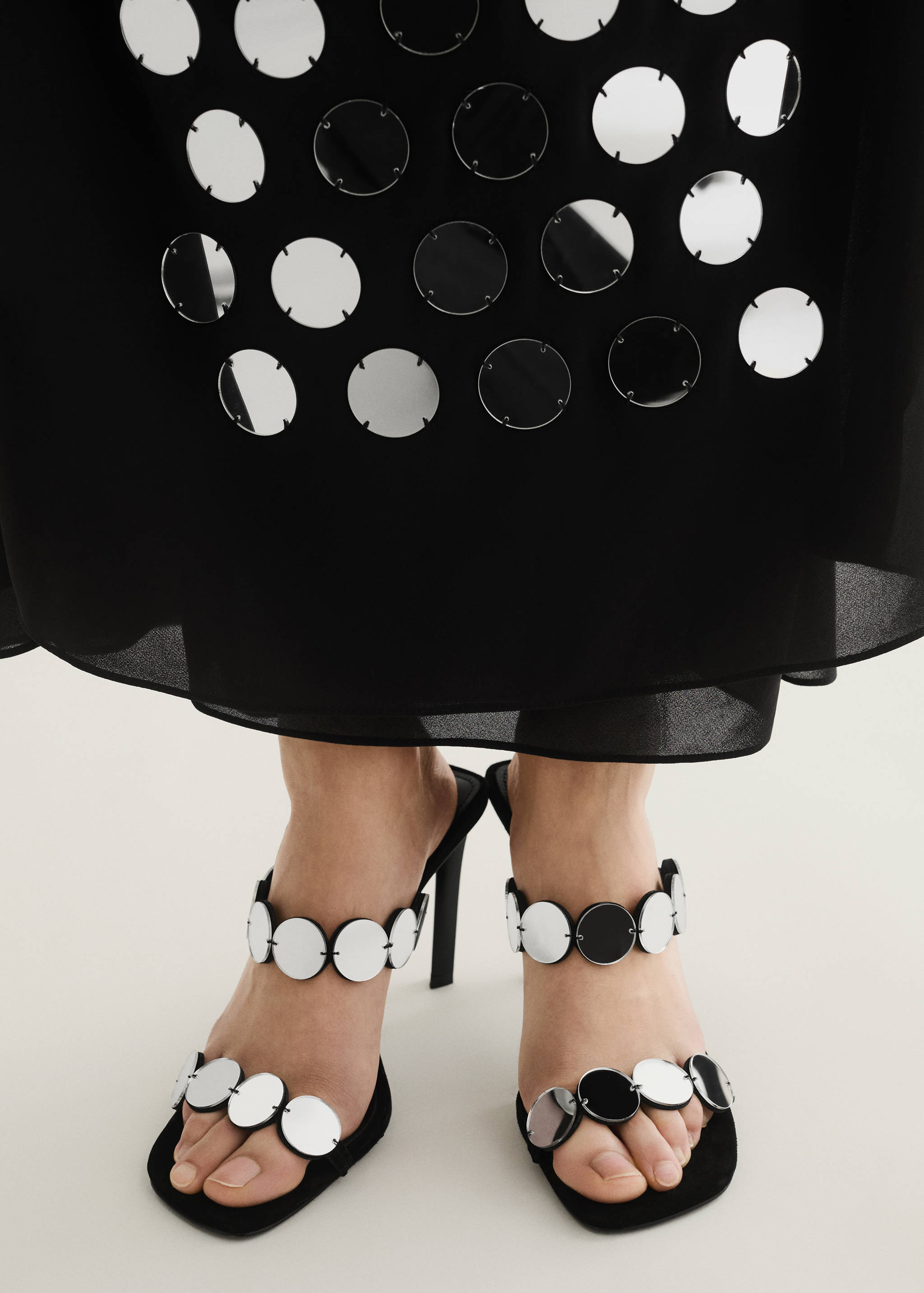 Leather heeled sandal with mirrors - General plane