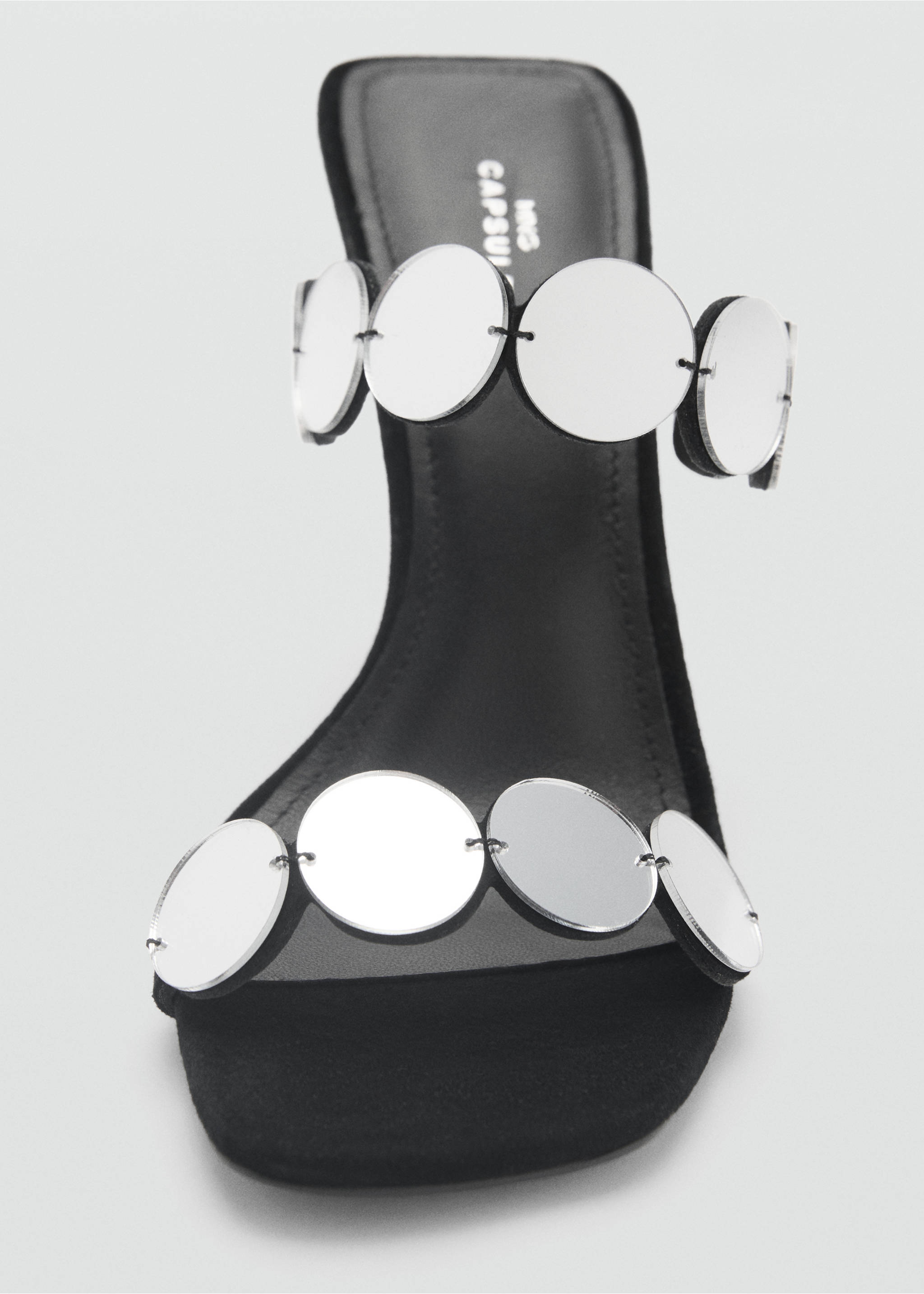 Leather heeled sandal with mirrors - Details of the article 2, Black. Ref: 87010270-00.