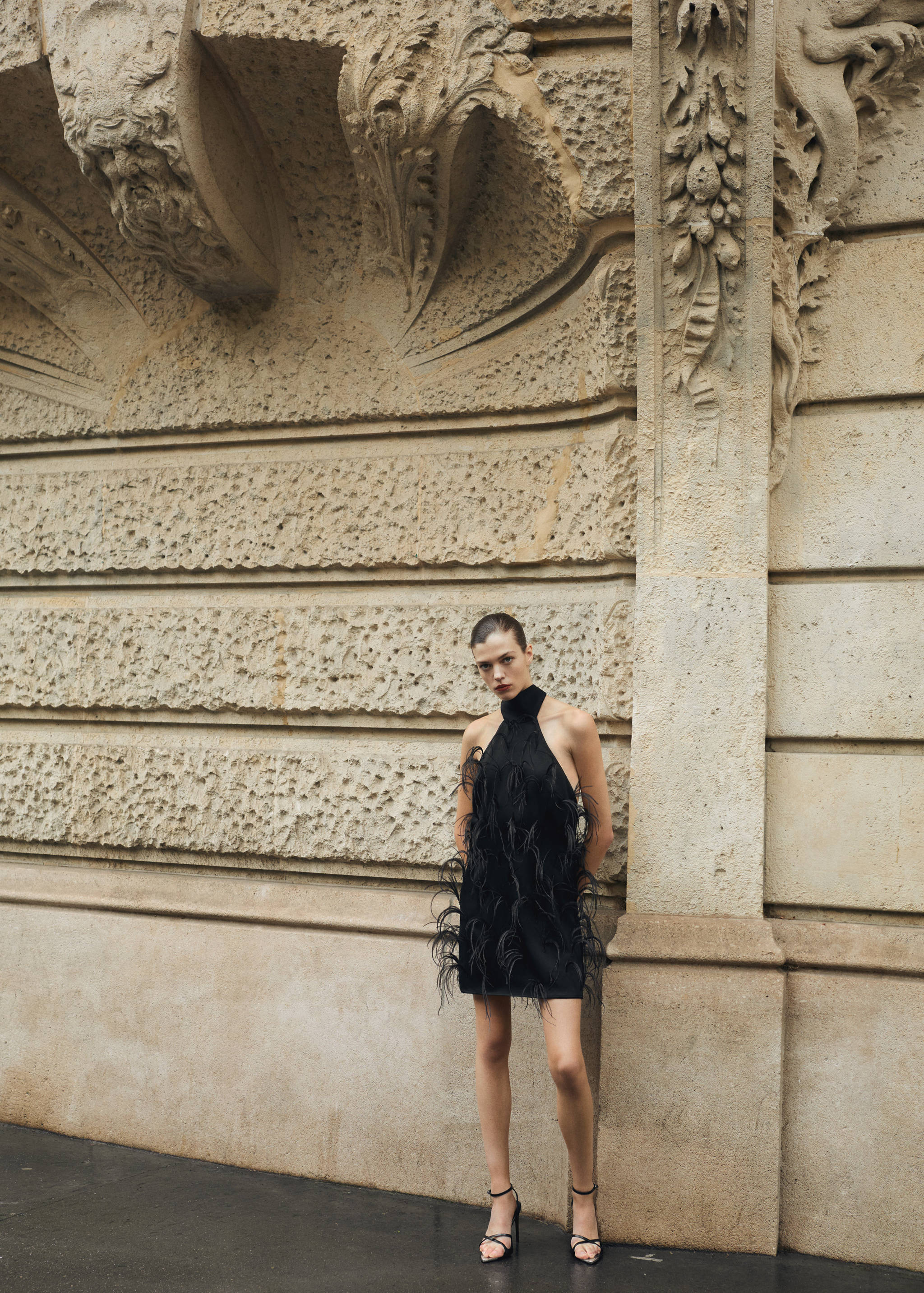 Halter dress with feather decoration - General plane