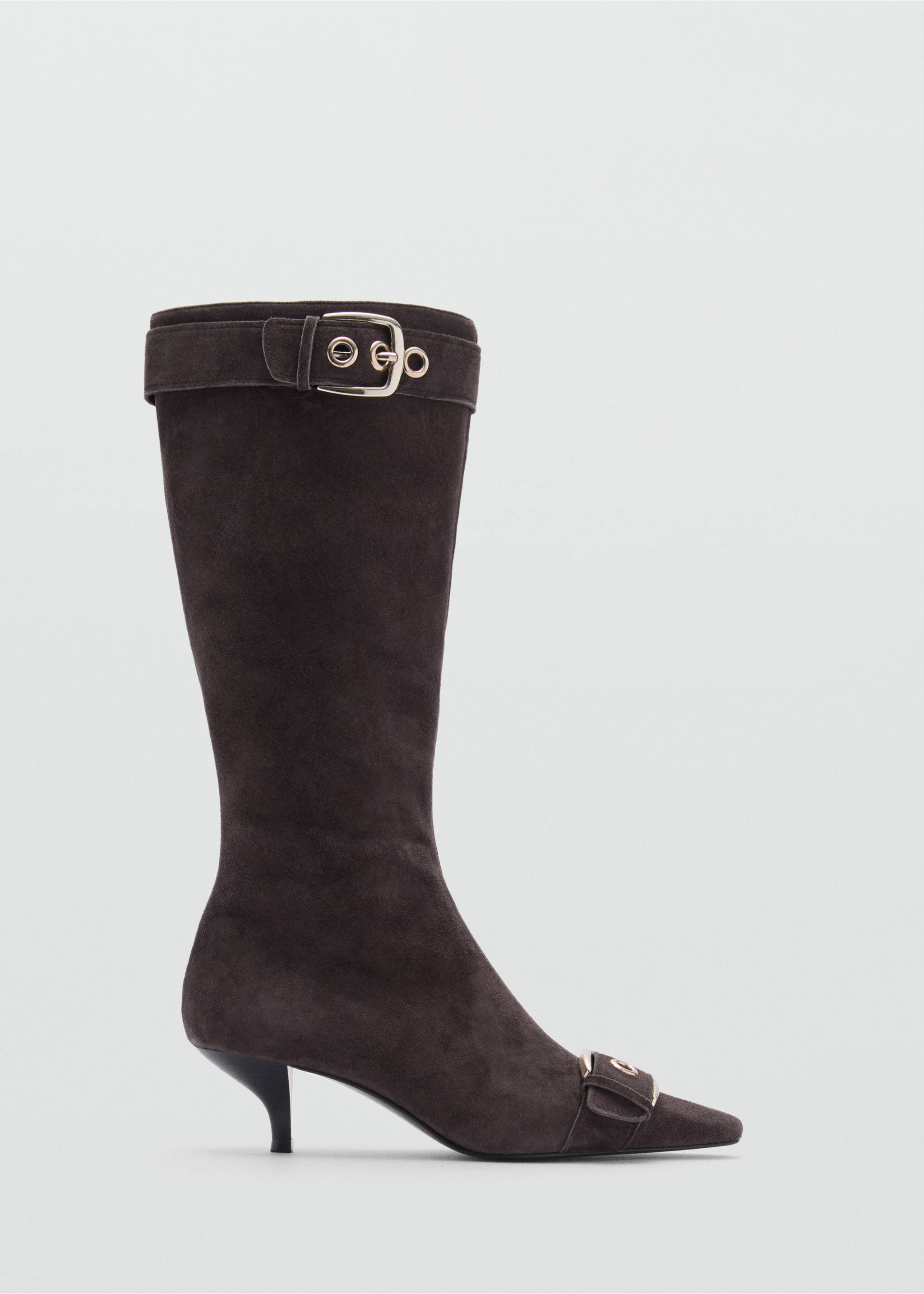 Bota piel serraje detalle hebillas - Artículo sin modelo, Marrón. Ref: 87010282-00.