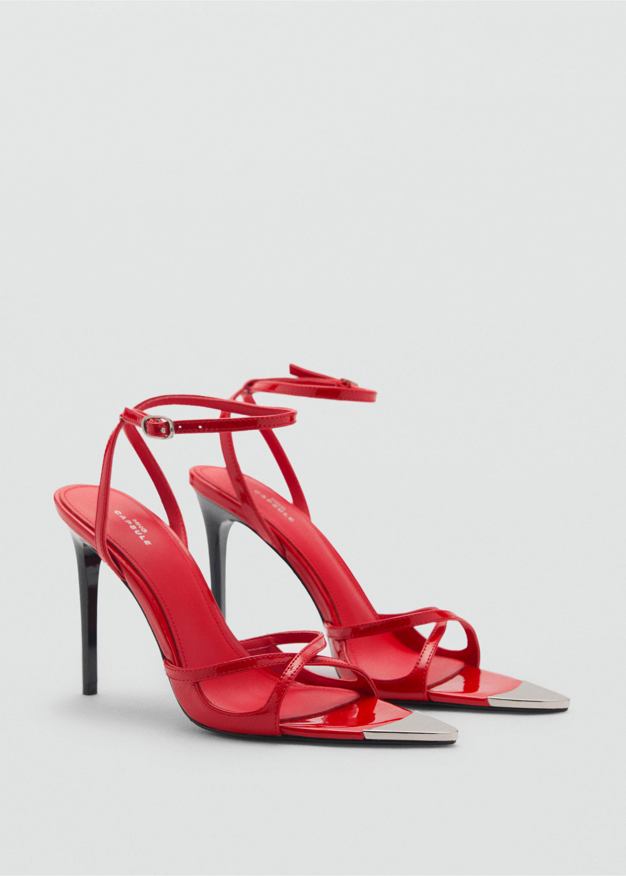 Ledersandalette mit Metallic-Spitze - Mittlere Ansicht, Rot. Ref: 87010283-00.