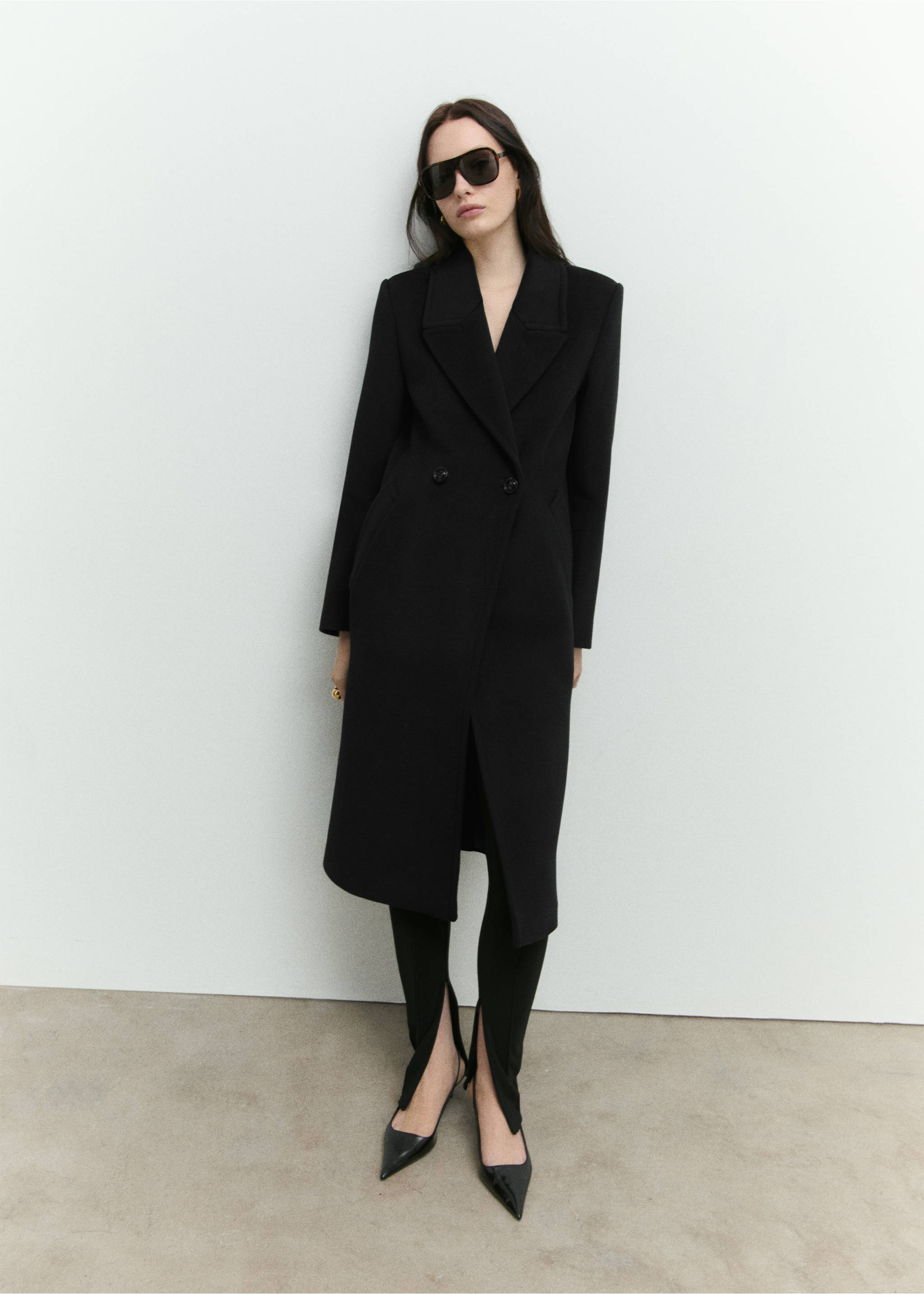 Wool coat with lapels - Details of the article 3, Black. Ref: 87010345-00.