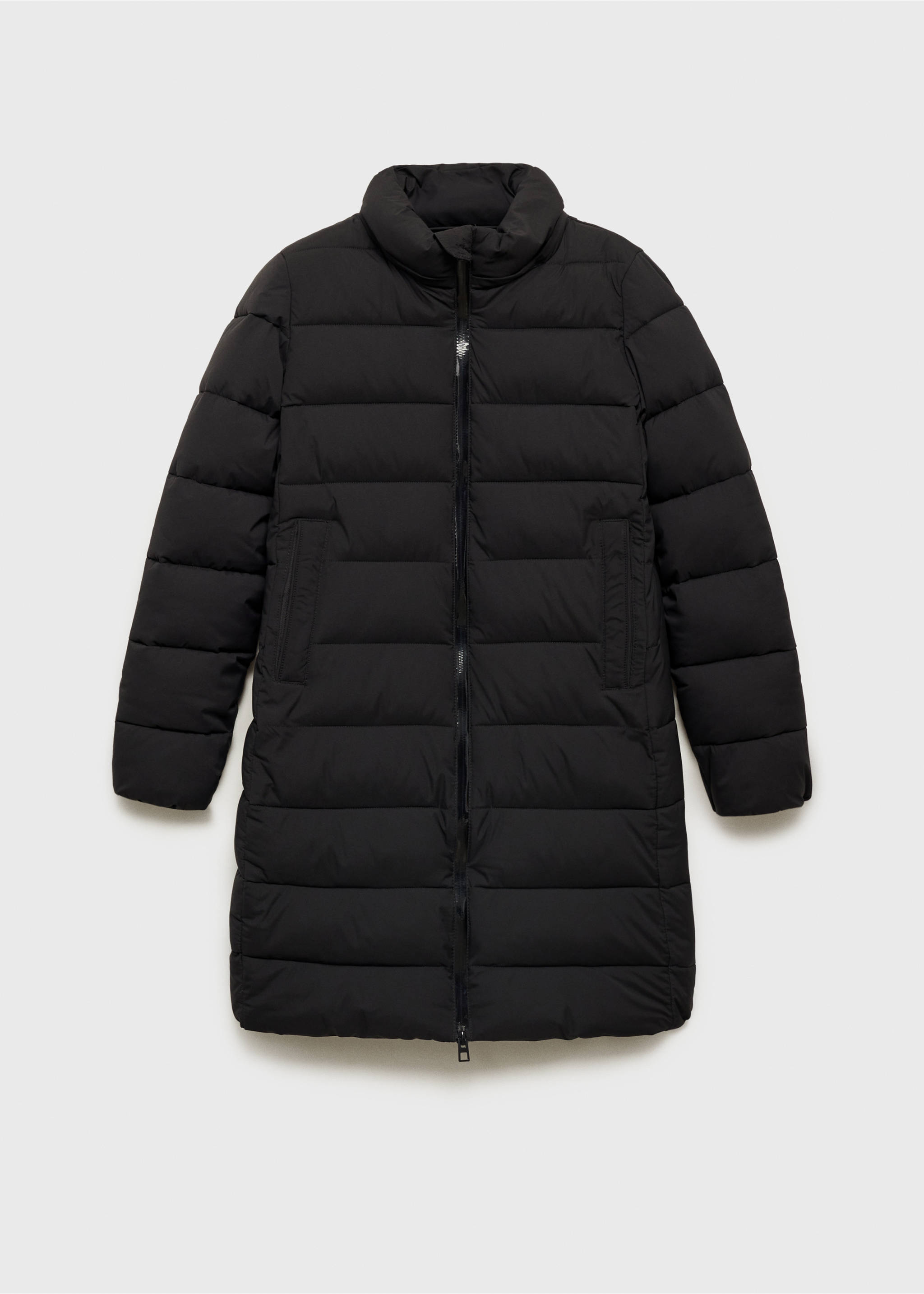 Waterproof padded midi anorak - Details of the article 8, Black. Ref: 87010346-00.