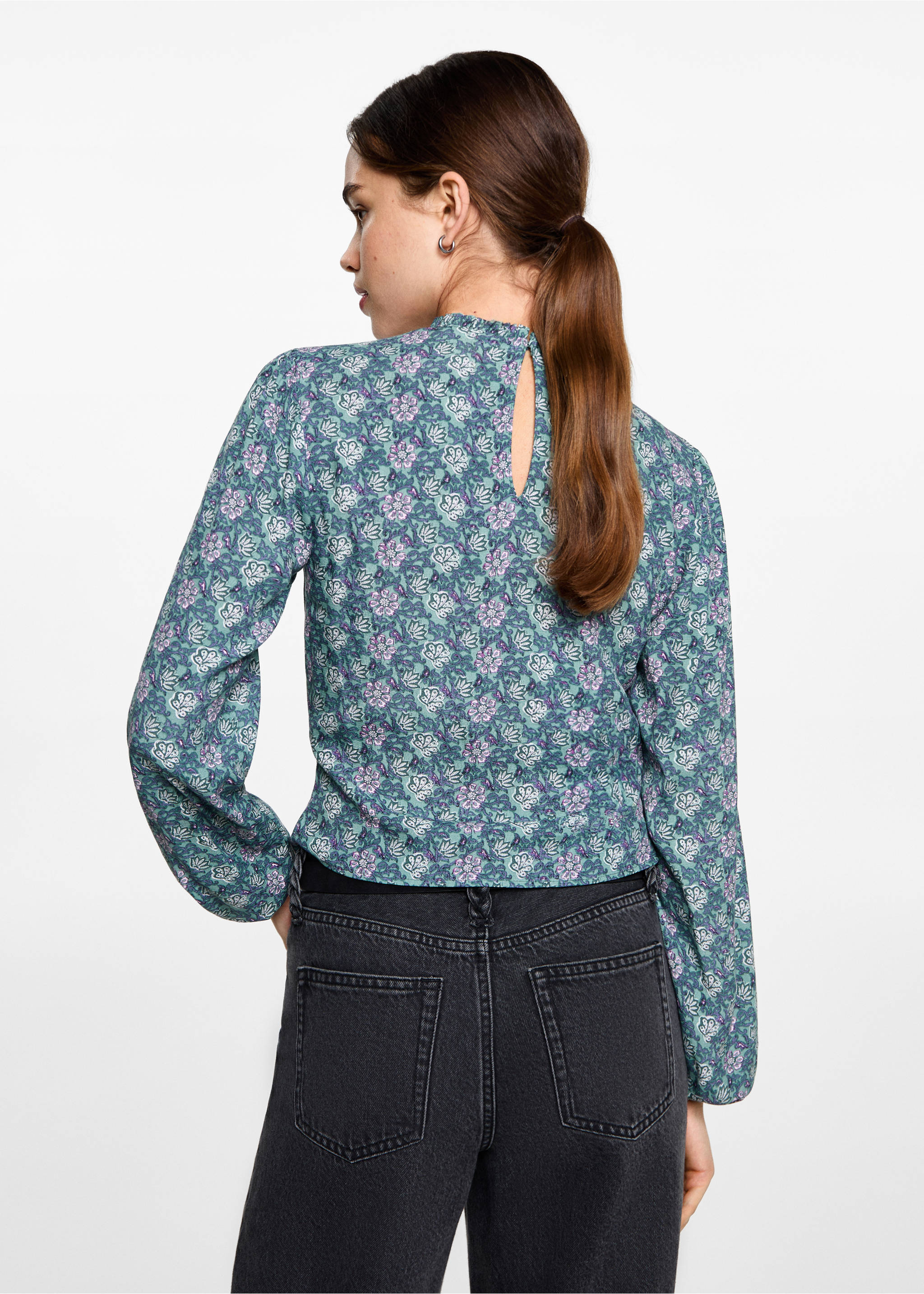 Floral print blouse - Reverse of the article, Mint Green. Ref: 87010378-00.