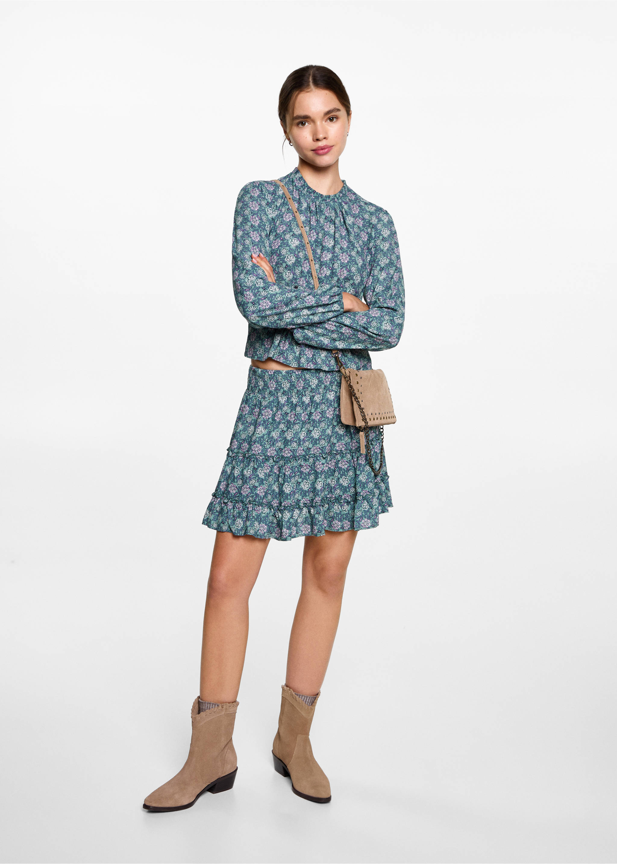Floral print blouse - Details of the article 2, Mint Green. Ref: 87010378-00.