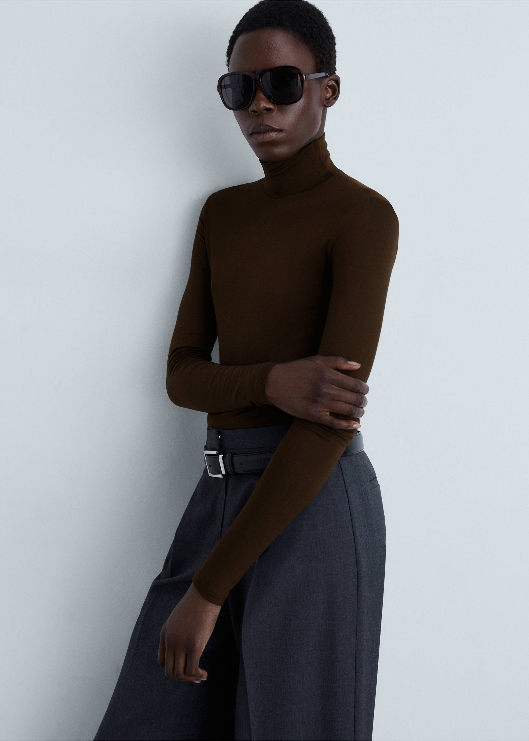 Perkins-neck long-sleeved t-shirt - Medium plane, Brown. Ref: 87010432-00.