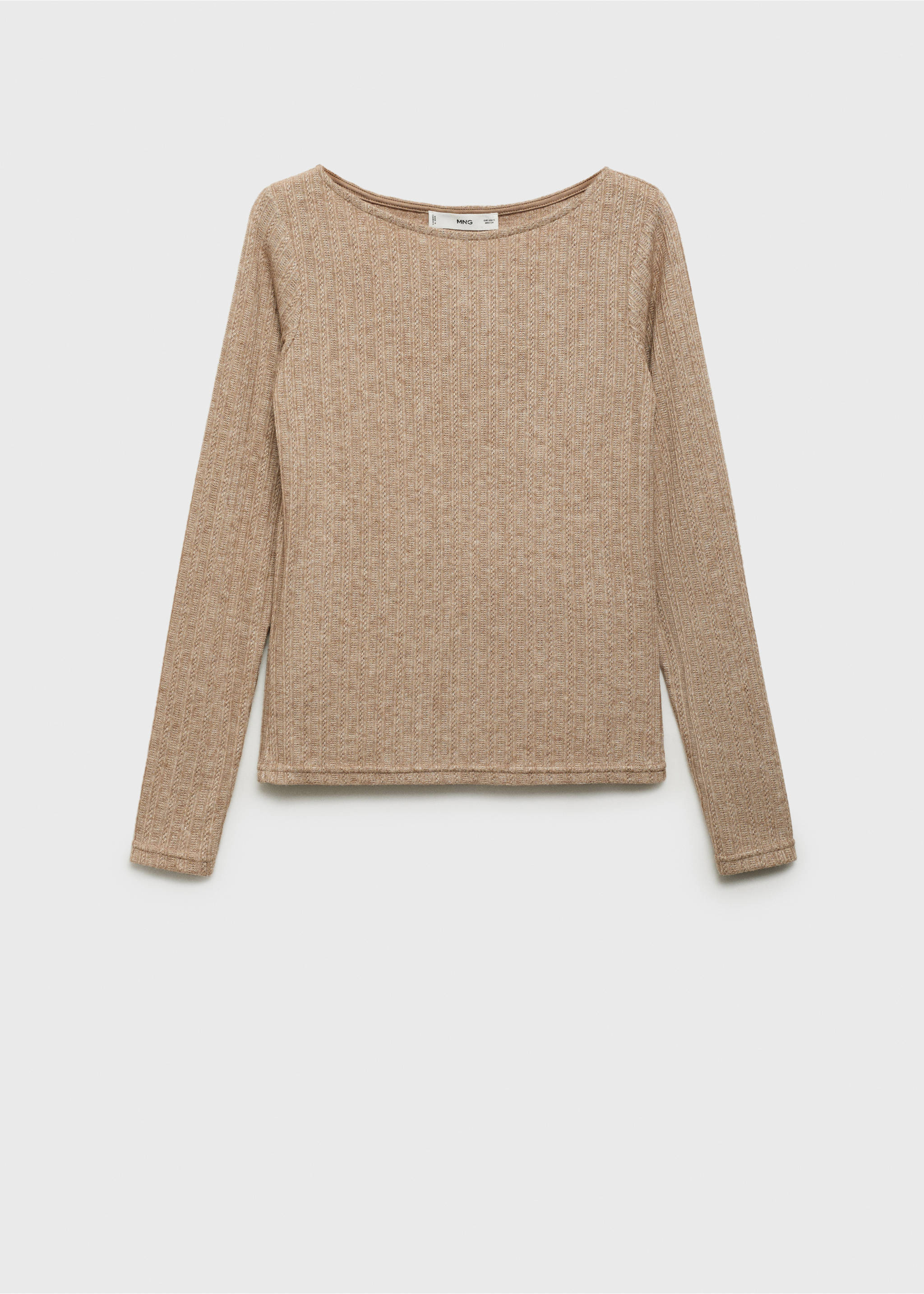 Long-sleeved pointelle t-shirt - Article without model, Light/Pastel Brown. Ref: 87010433-00.