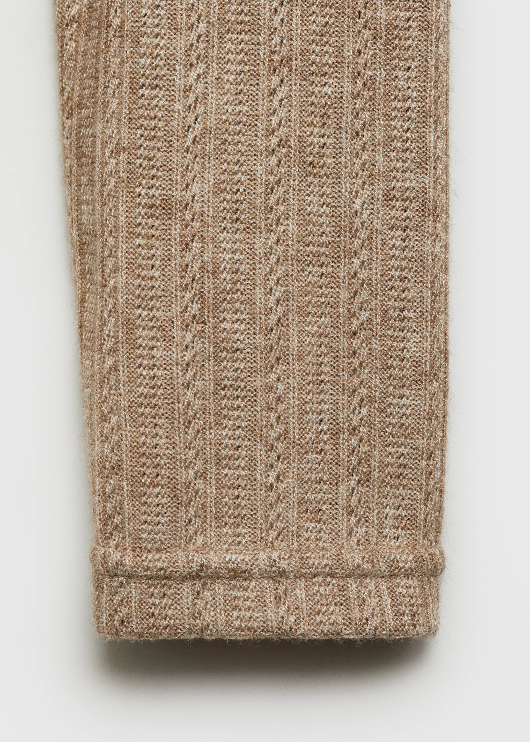 Long-sleeved pointelle t-shirt - Details of the article 0, Light/Pastel Brown. Ref: 87010433-00.