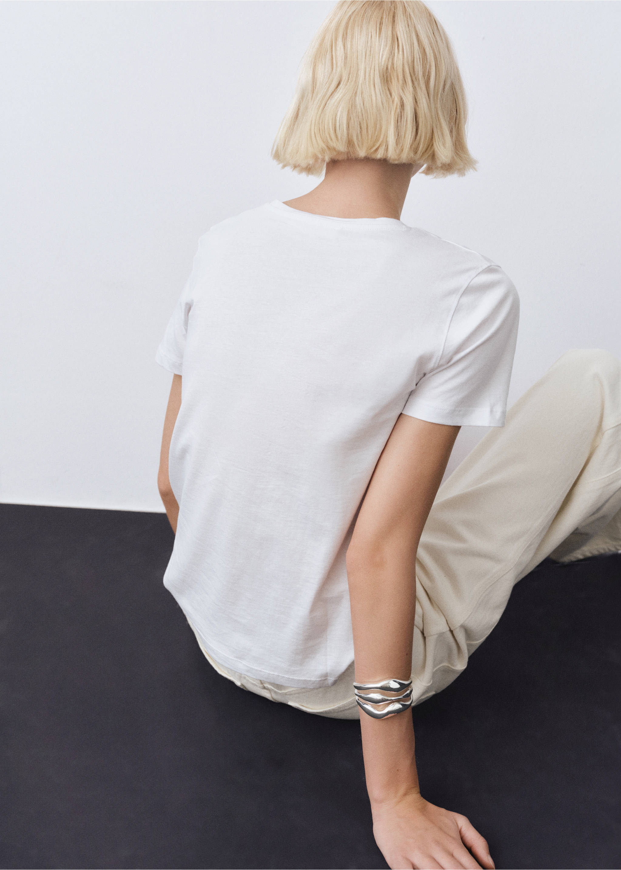 Short-sleeved cotton t-shirt - Reverse of the article, White. Ref: 87010434-00.