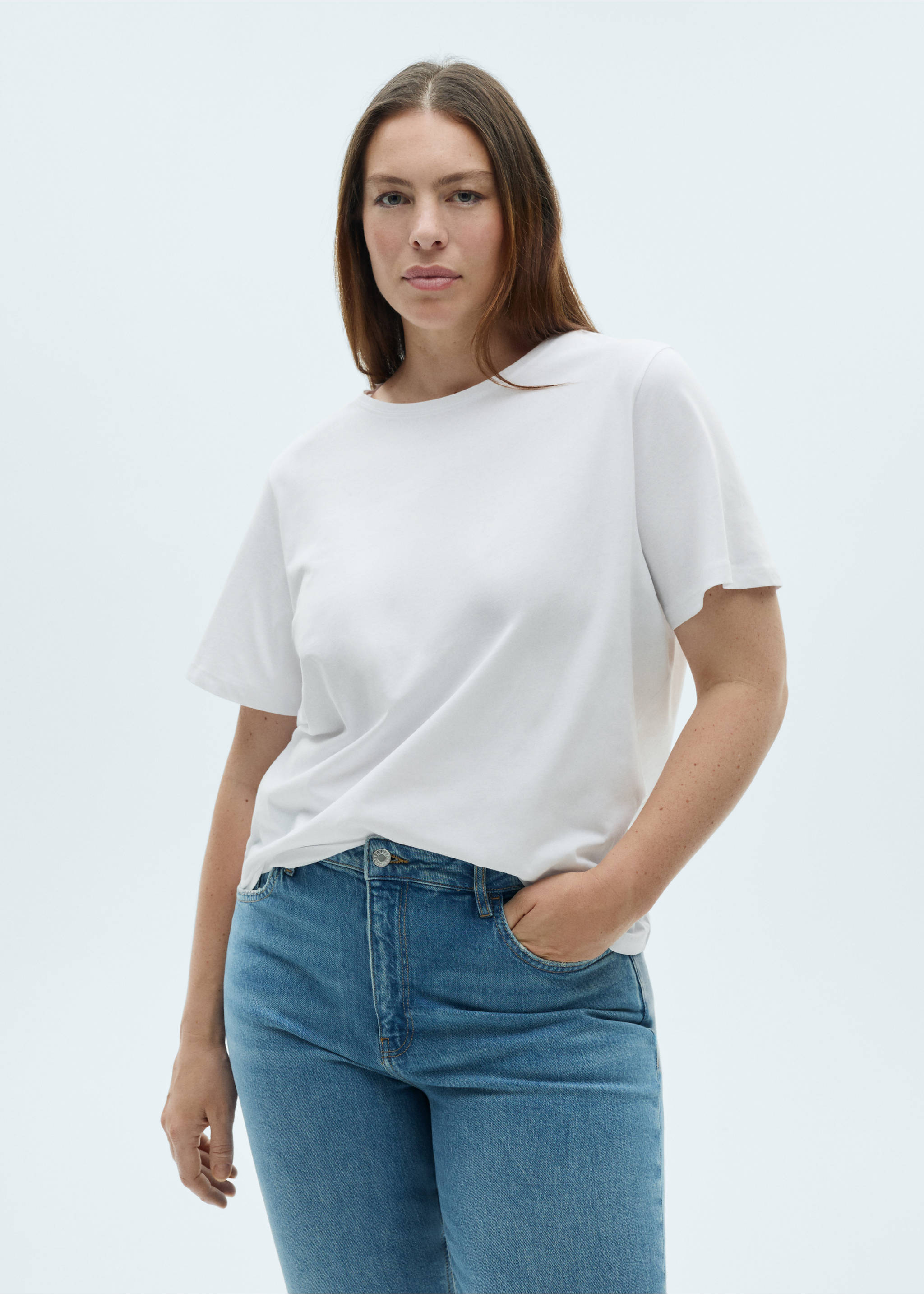 Short-sleeved cotton t-shirt - Details of the article 5, White. Ref: 87010434-00.