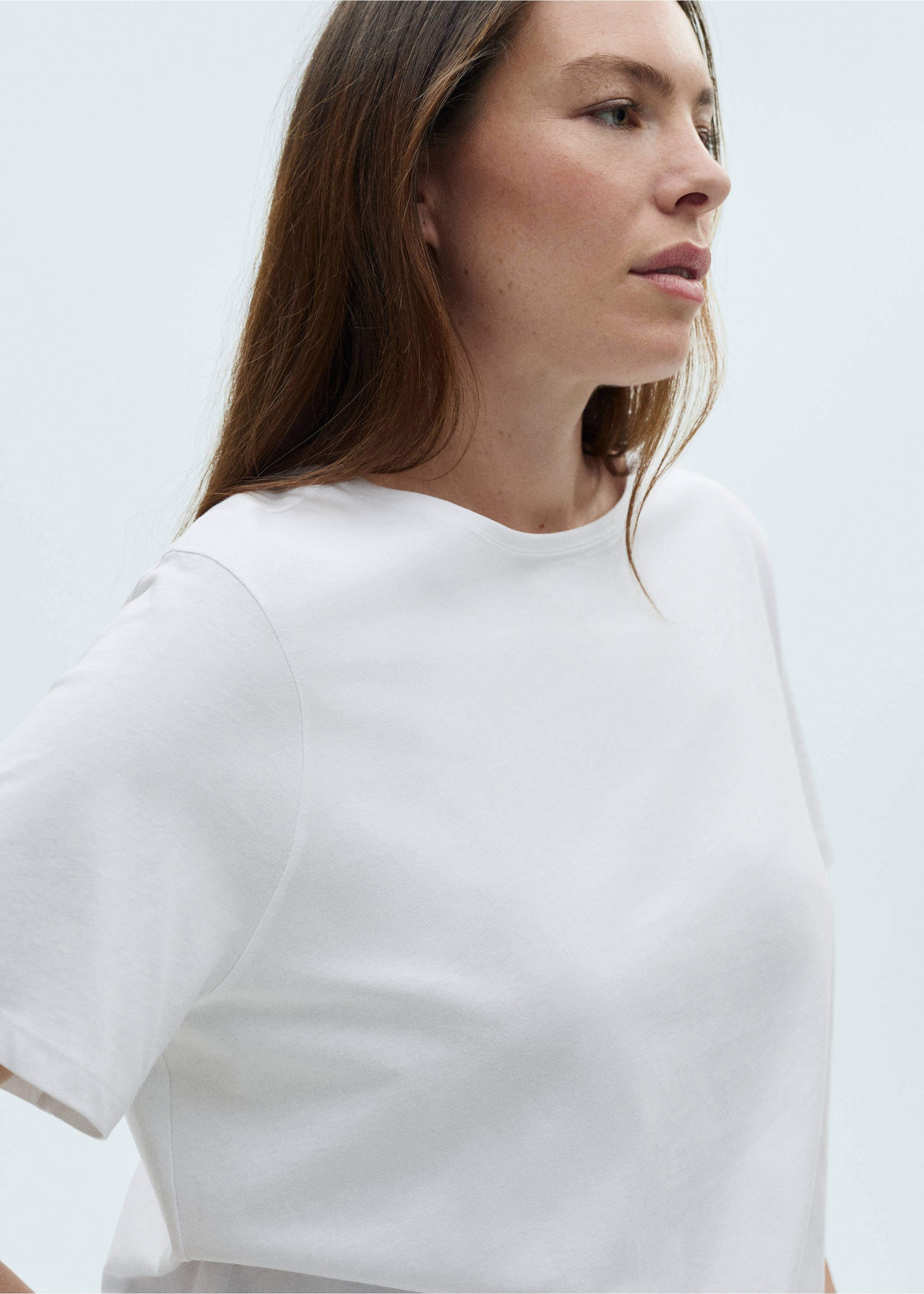 Short-sleeved cotton t-shirt - Details of the article 4, White. Ref: 87010434-00.