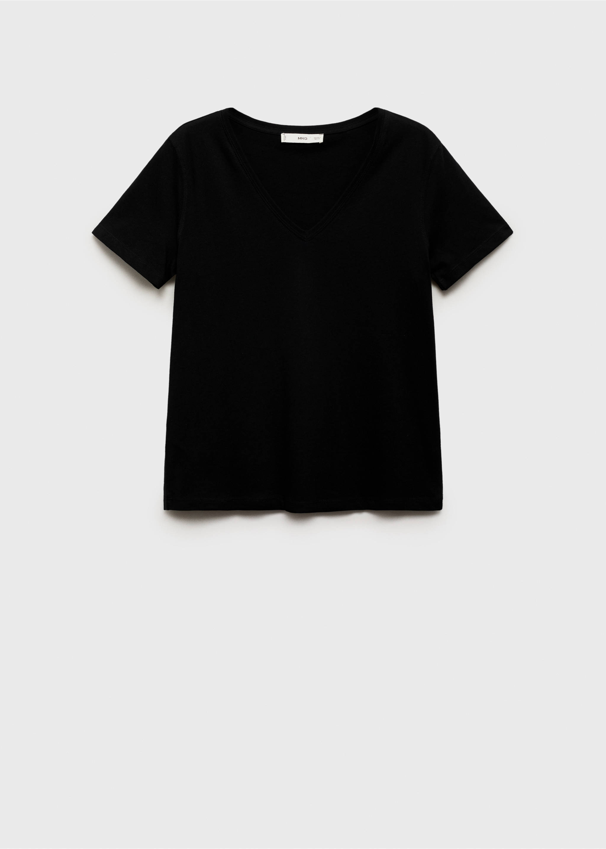 V-neck cotton T-shirt - Article without model, Black. Ref: 87010437-00.
