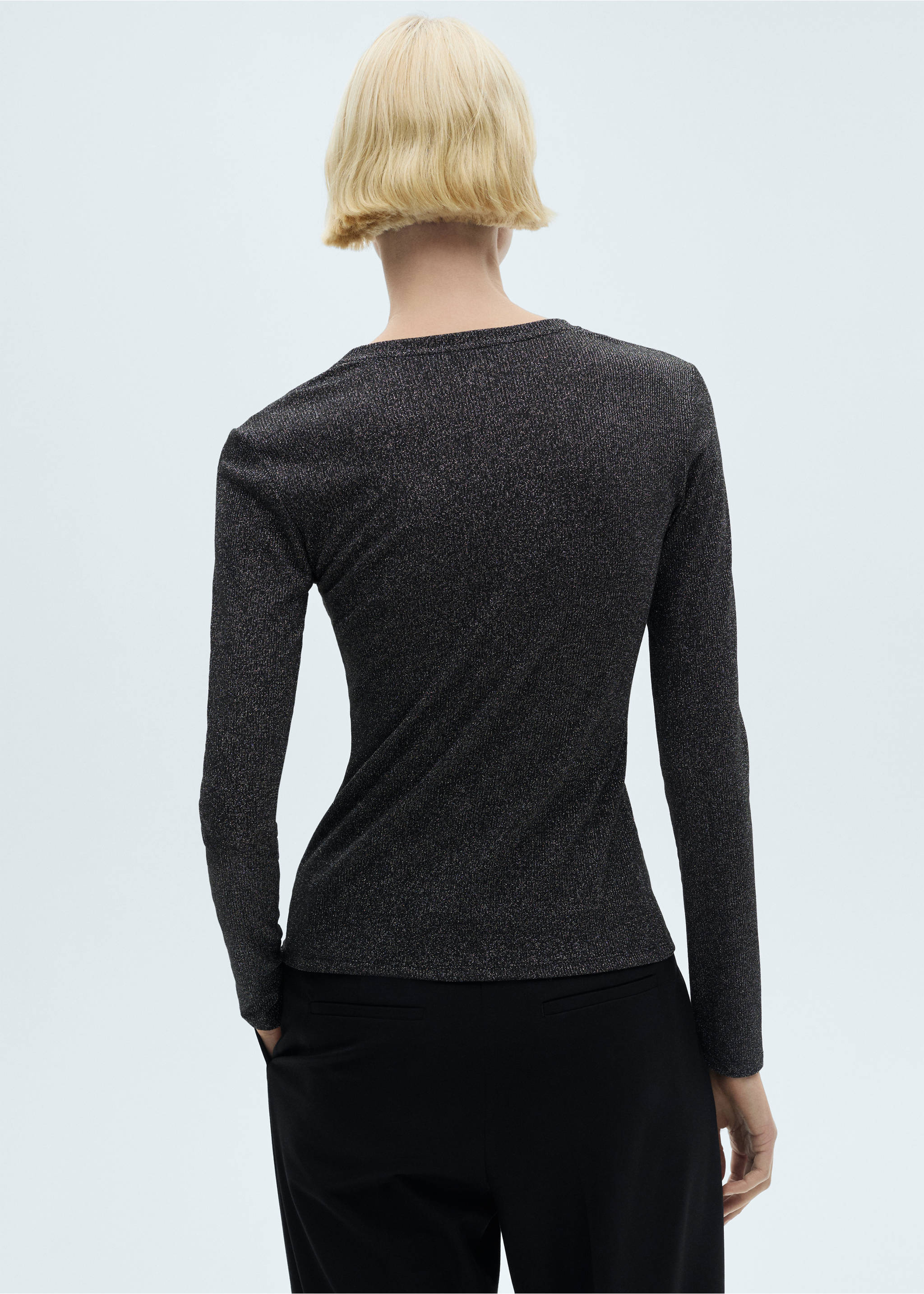 Lurex knitted t-shirt - Reverse of the article, Black. Ref: 87010439-00.