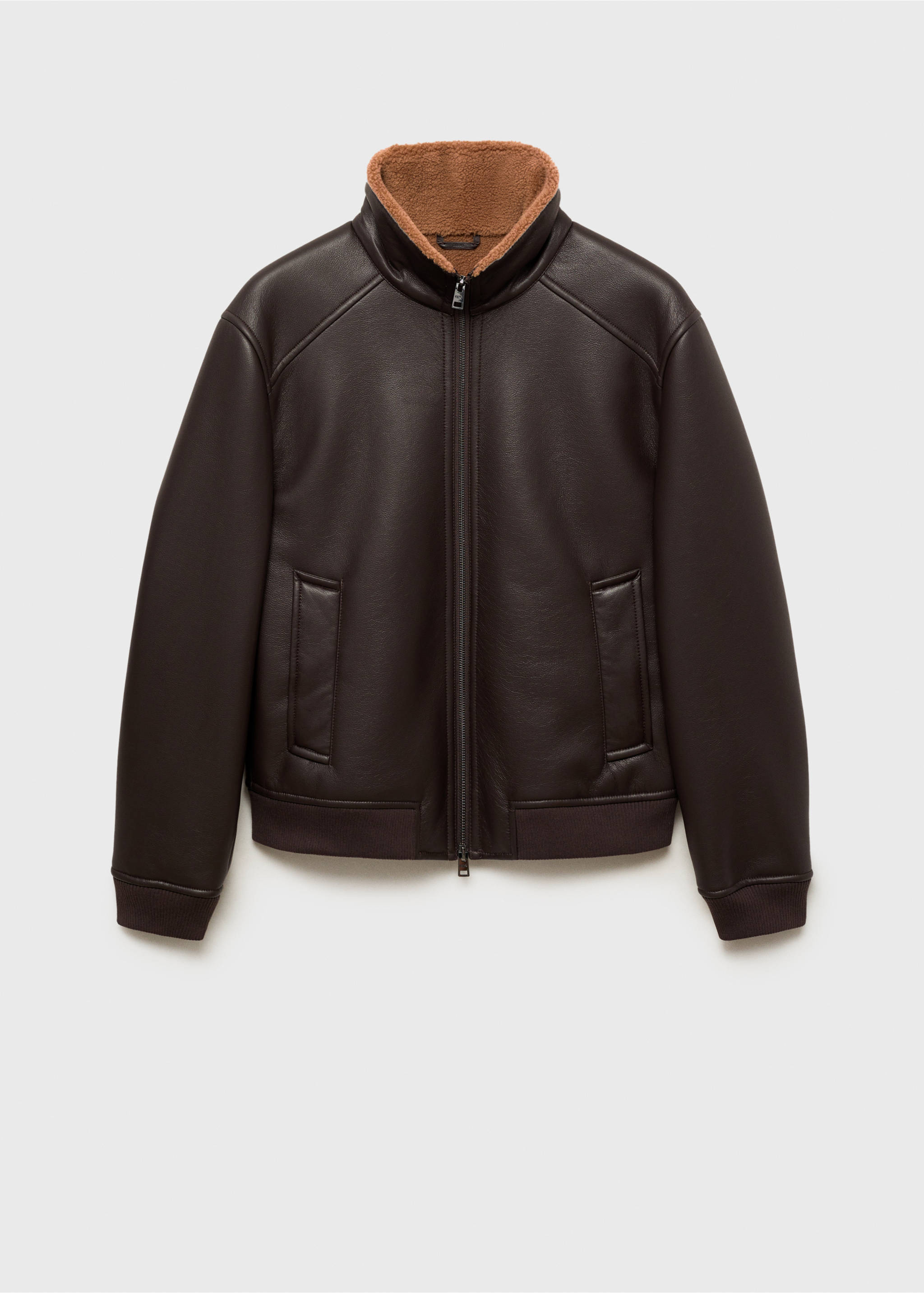 Jacke mit Ledereffekt und Kunstshearlingfutter - Artikel ohne Model, Schokolade. Ref: 87010579-00.