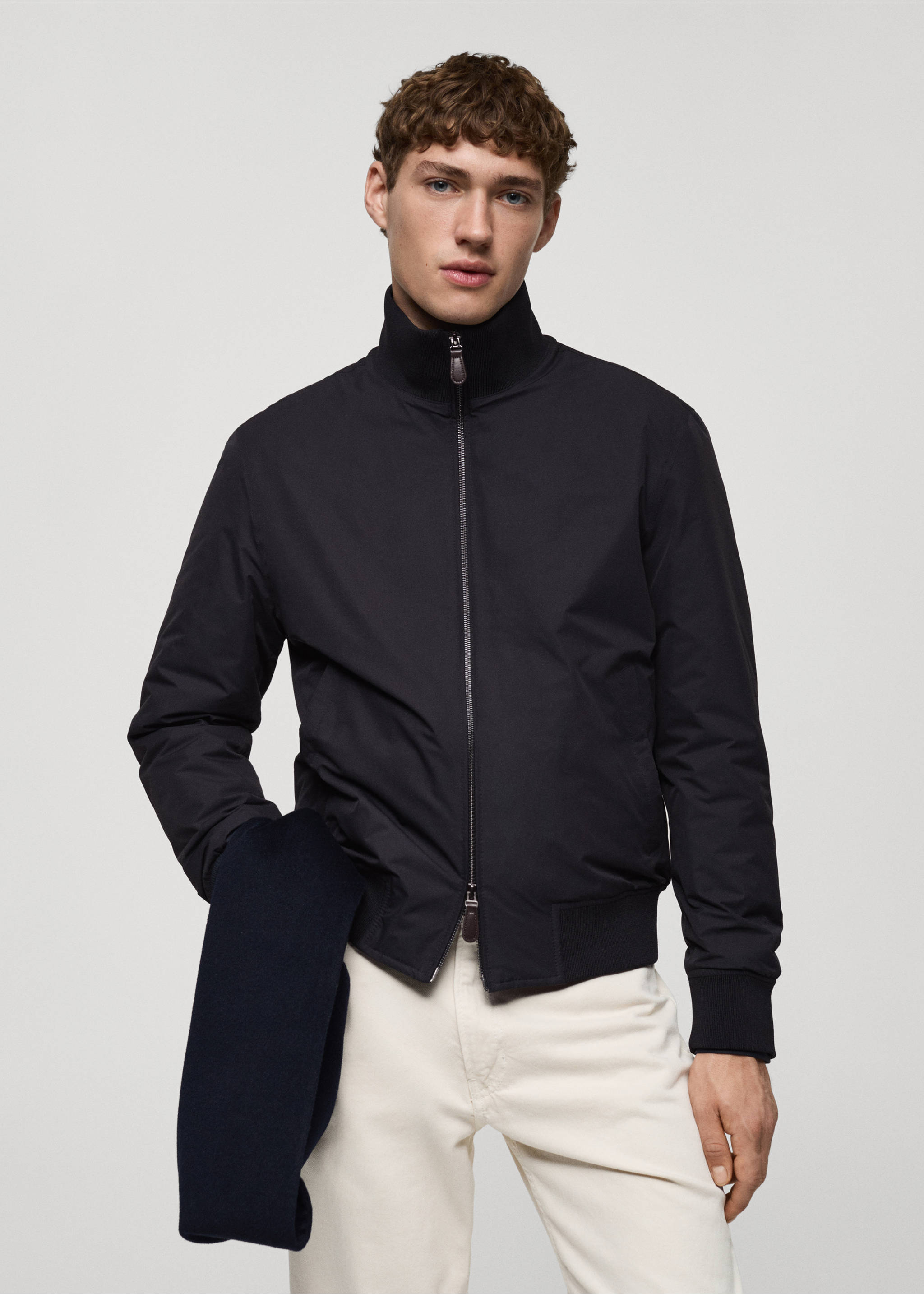 Water-repellent quilted bomber jacket - Medium plane, Dark Navy. Ref: 87010580-00.