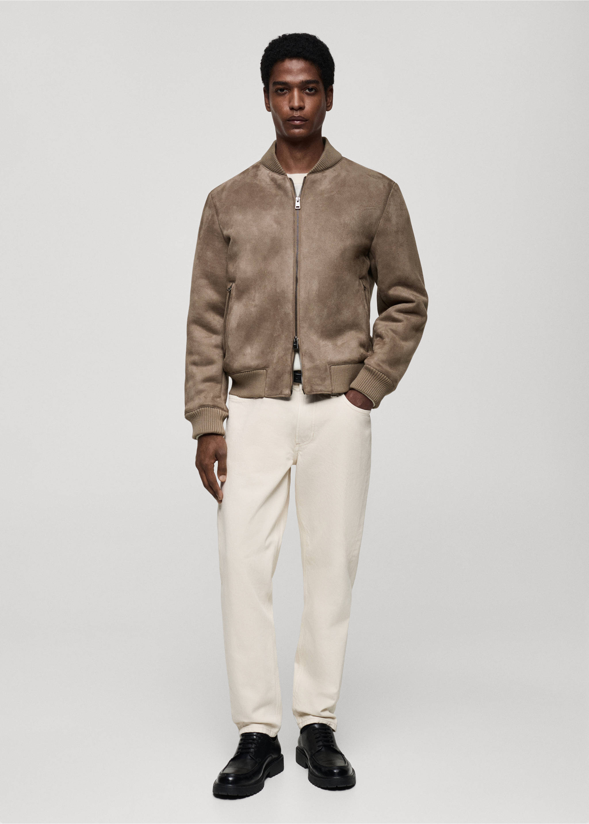 Suede-effect bomber jacket - General plane, Medium Brown. Ref: 87010584-00.
