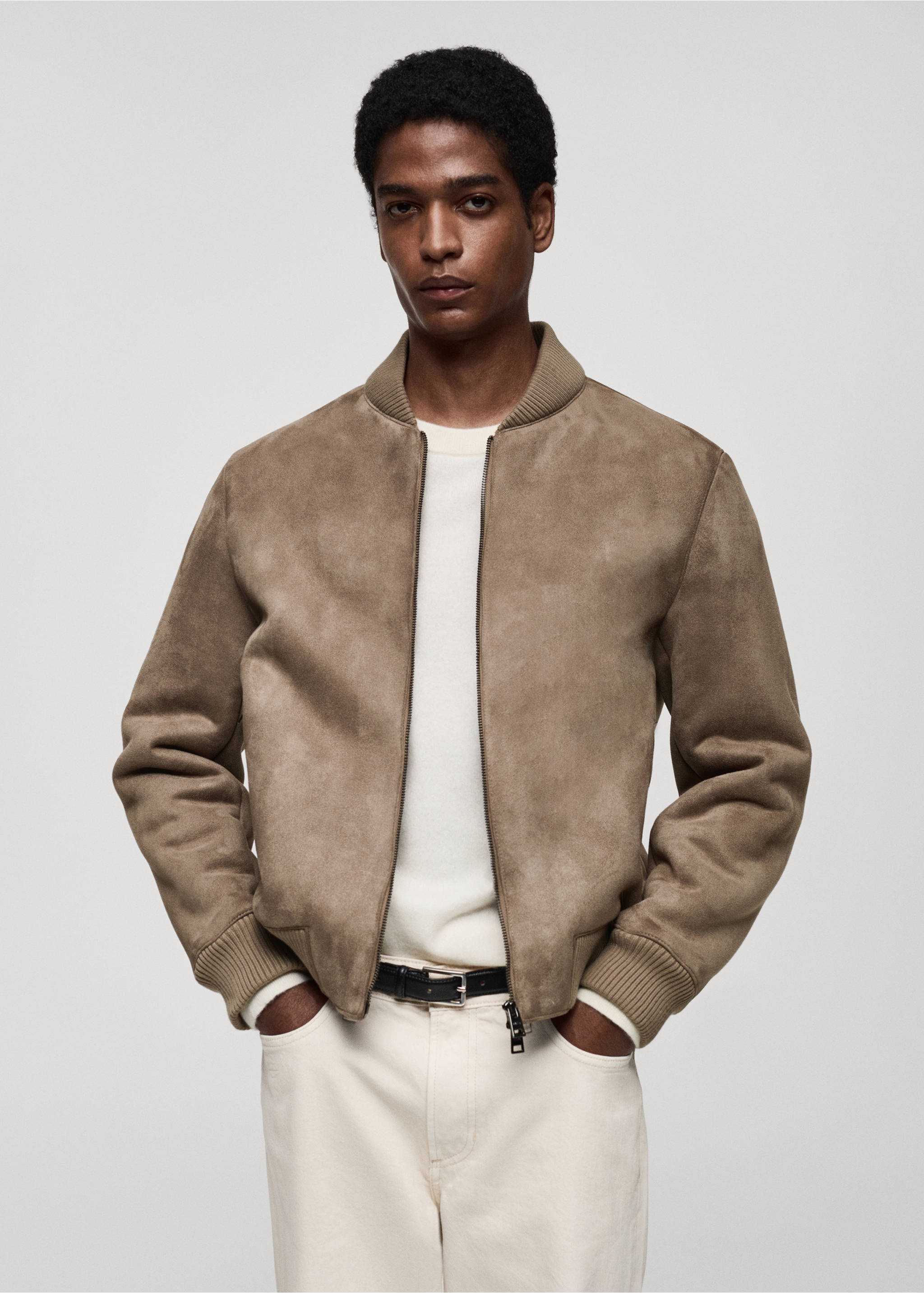 Suede-effect bomber jacket - Medium plane, Medium Brown. Ref: 87010584-00.