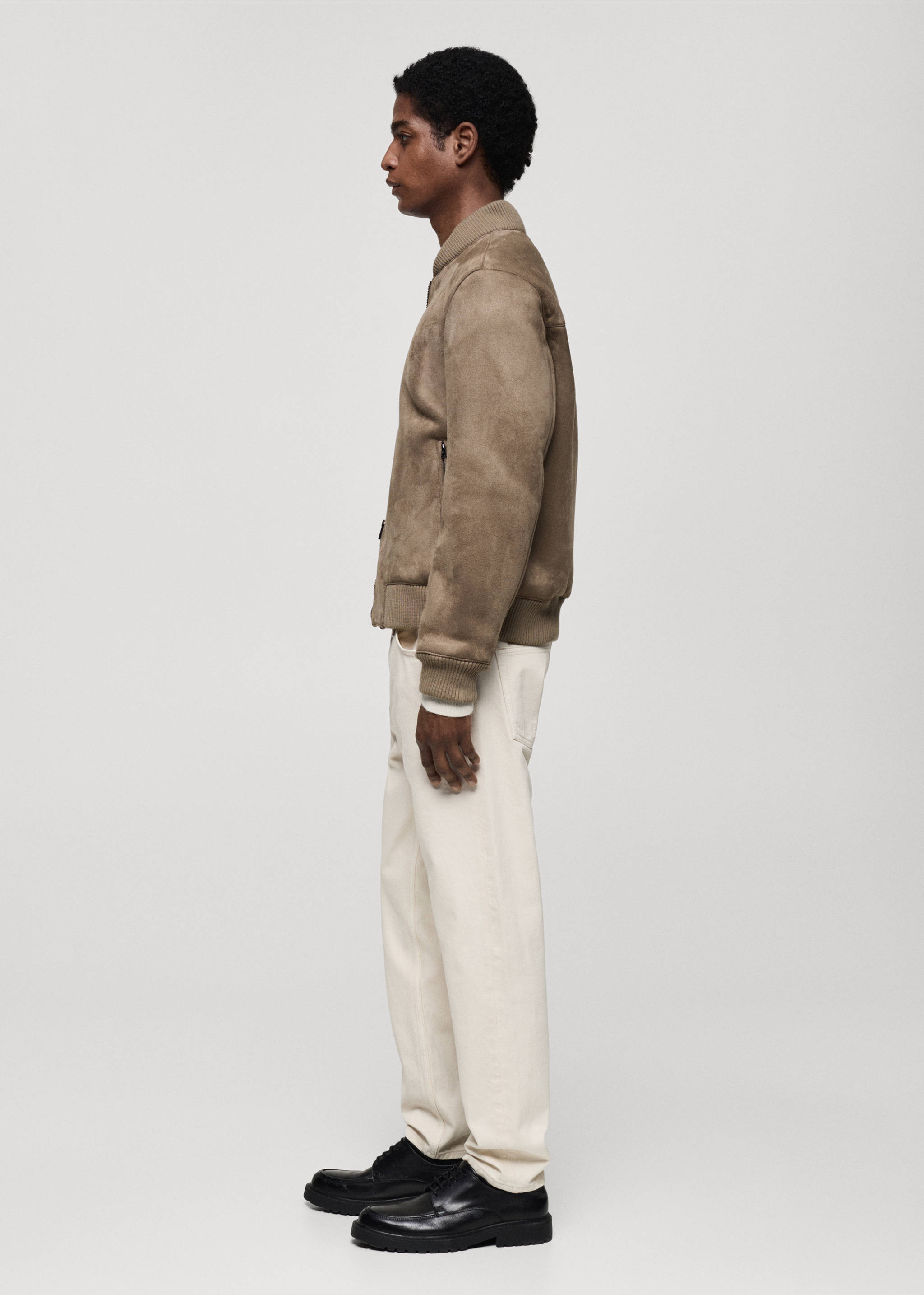 Suede-effect bomber jacket - Details of the article 2, Medium Brown. Ref: 87010584-00.