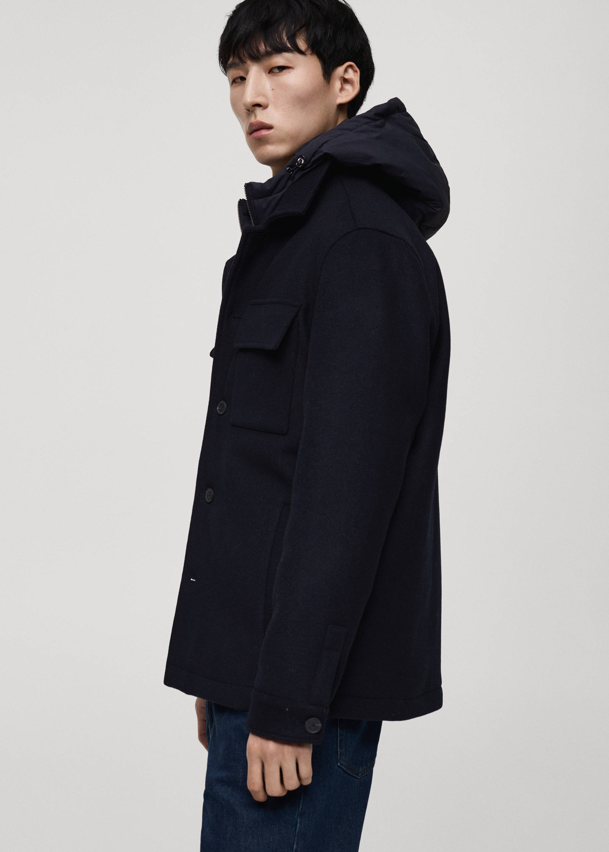 Wool blend coat with detachable hood - Details of the article 2