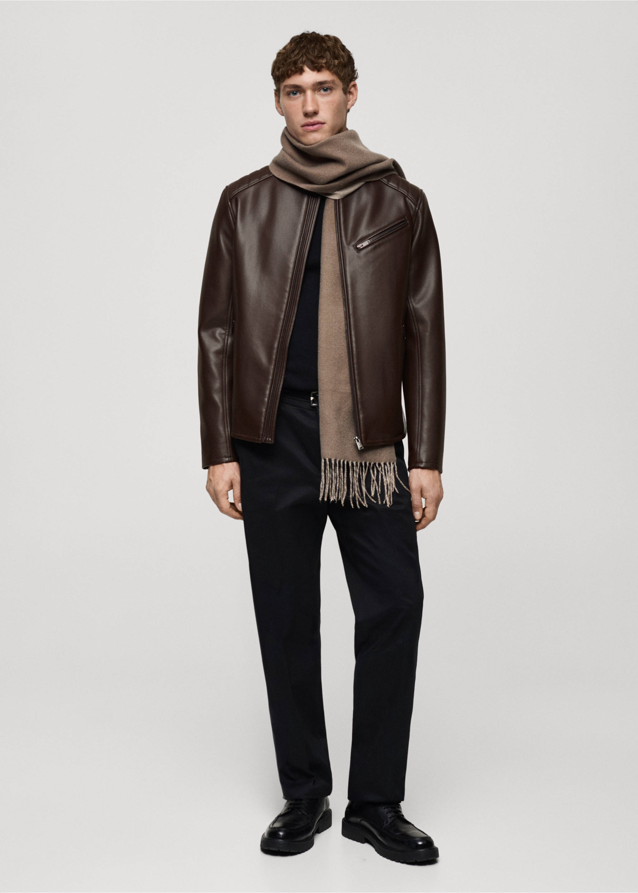 Faux leather jacket with stitching detail - General plane, Brown. Ref: 87010586-00.