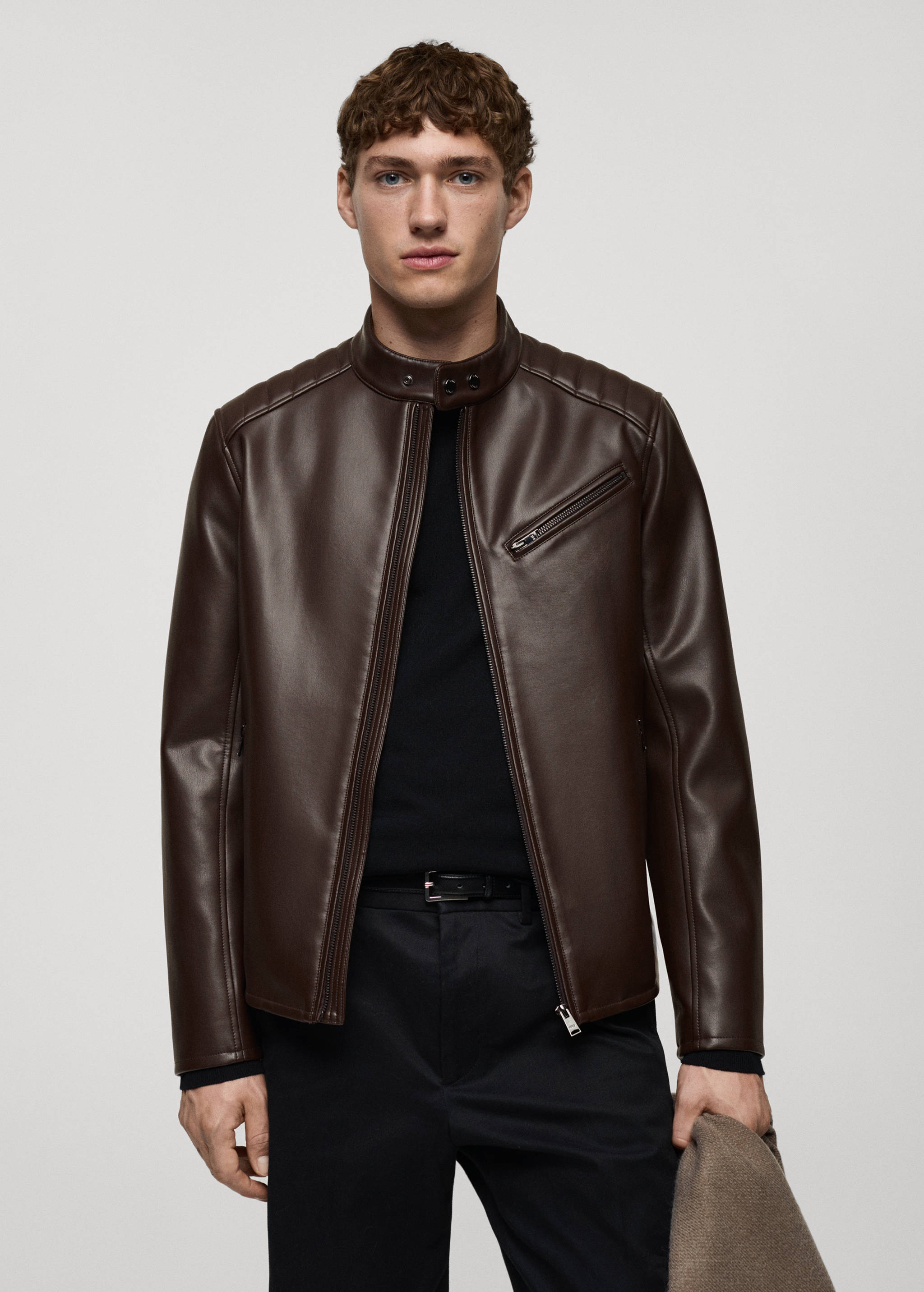 Faux leather jacket with stitching detail - Medium plane