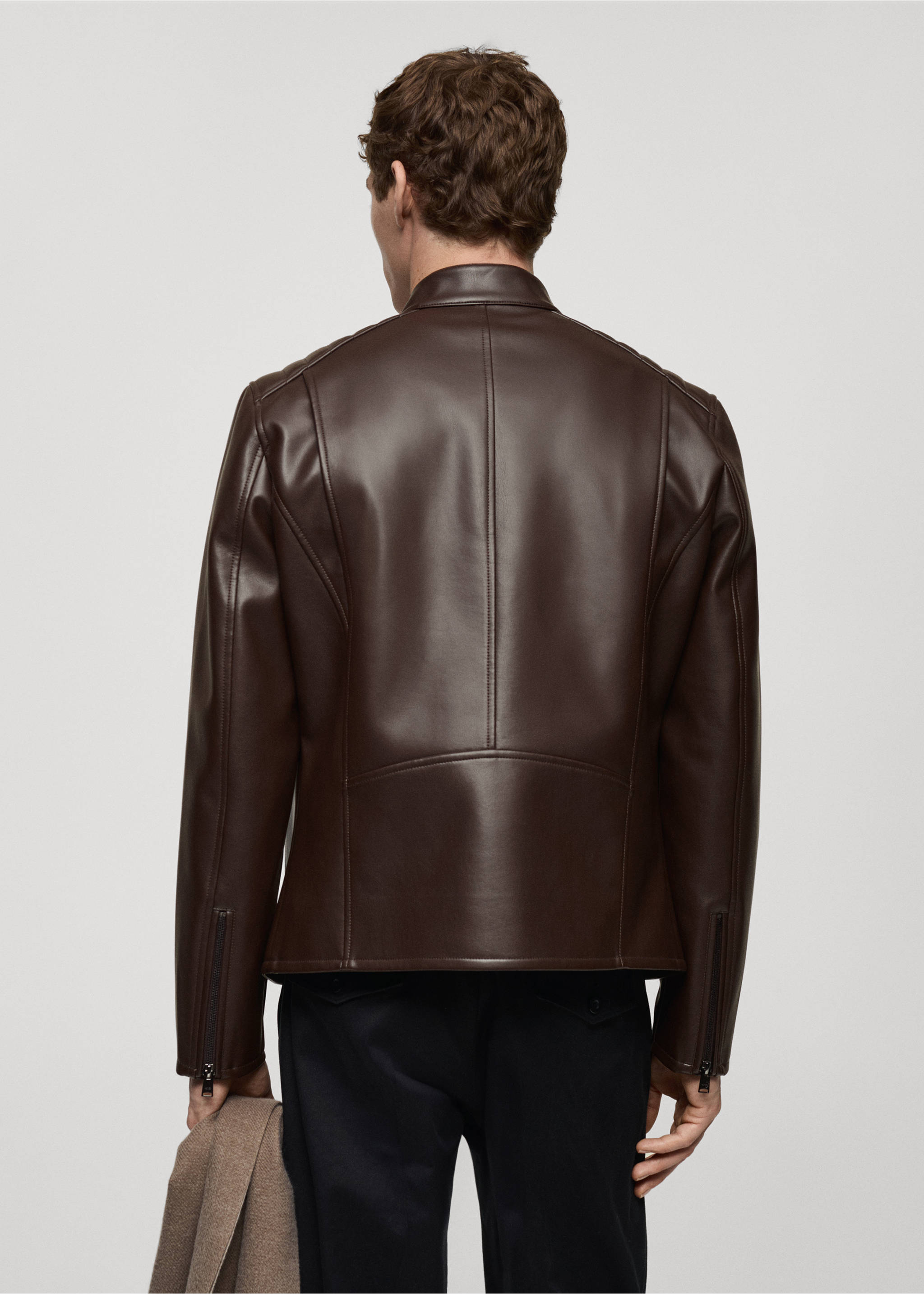 Faux leather jacket with stitching detail - Reverse of the article, Brown. Ref: 87010586-00.