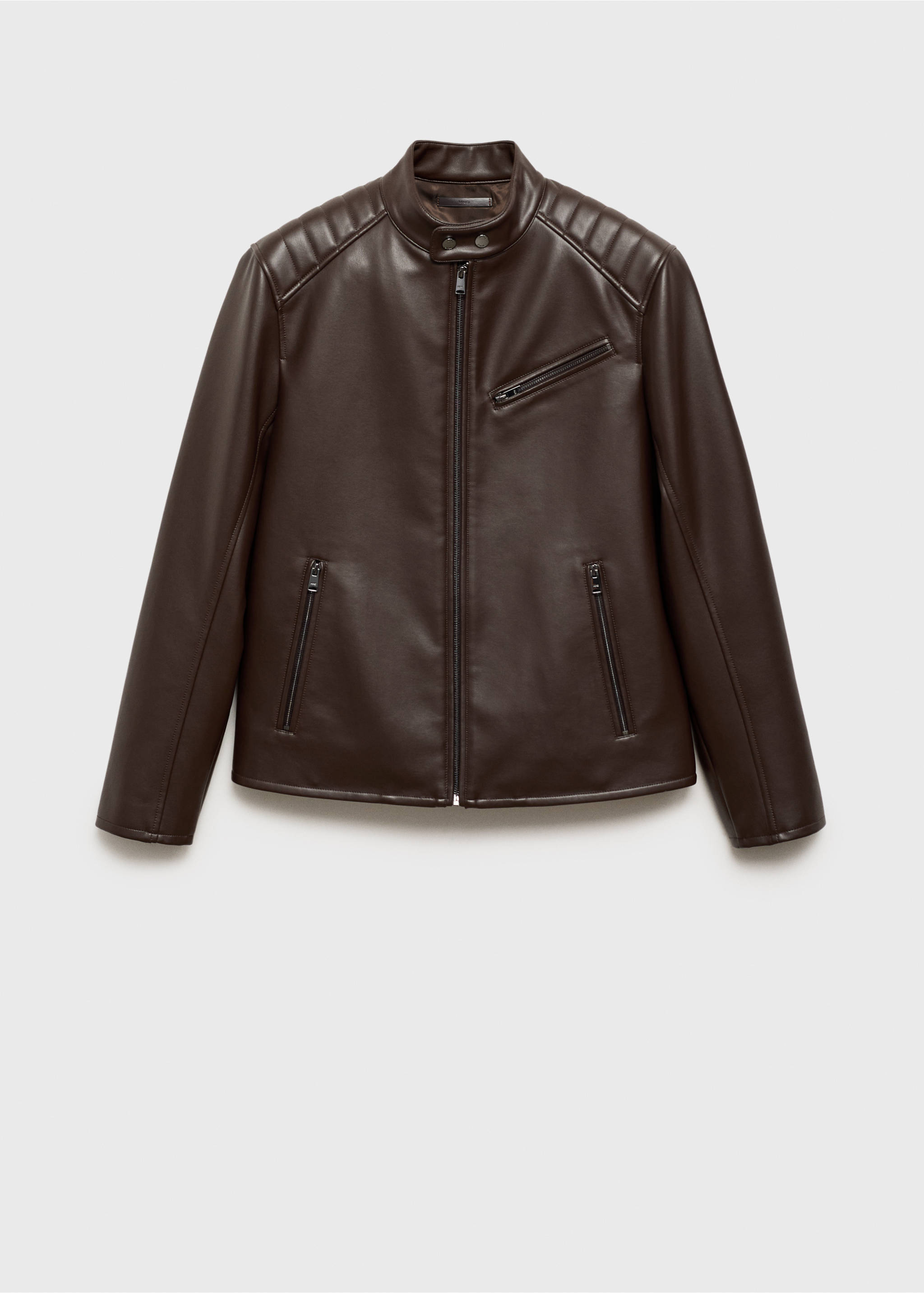Faux leather jacket with stitching detail - Article without model, Brown. Ref: 87010586-00.
