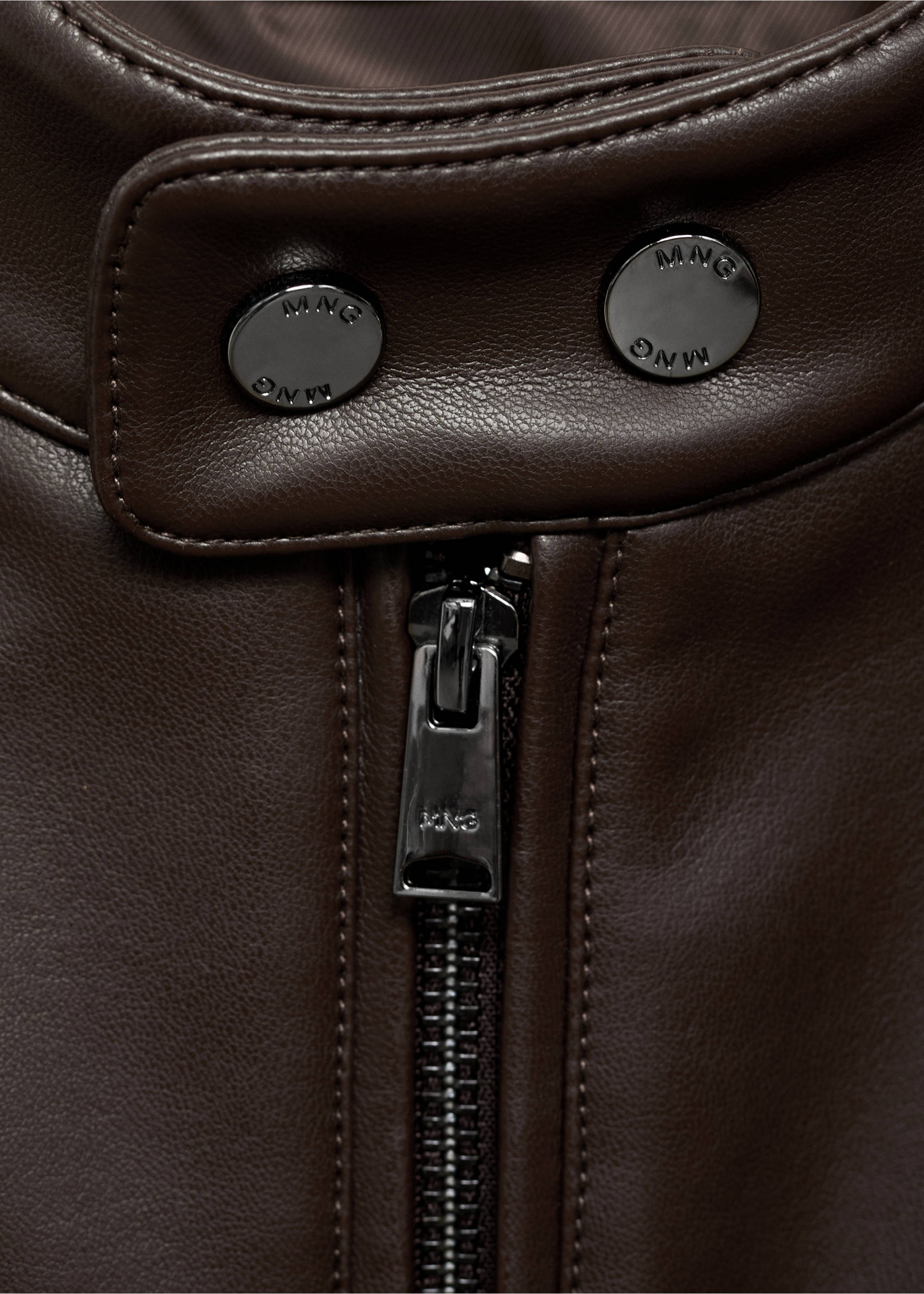Faux leather jacket with stitching detail - Details of the article 8, Brown. Ref: 87010586-00.