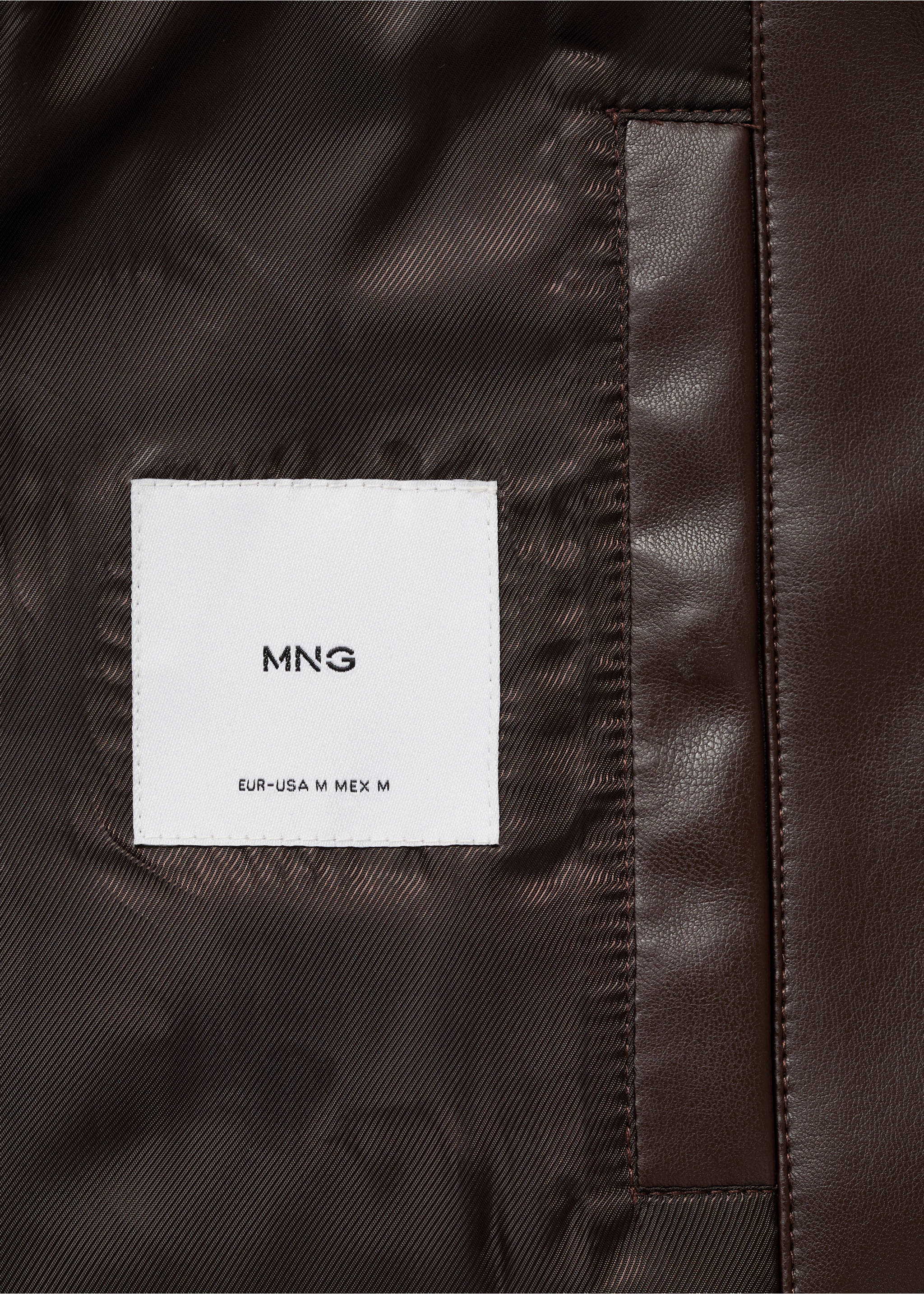 Faux leather jacket with stitching detail - Details of the article 0, Brown. Ref: 87010586-00.