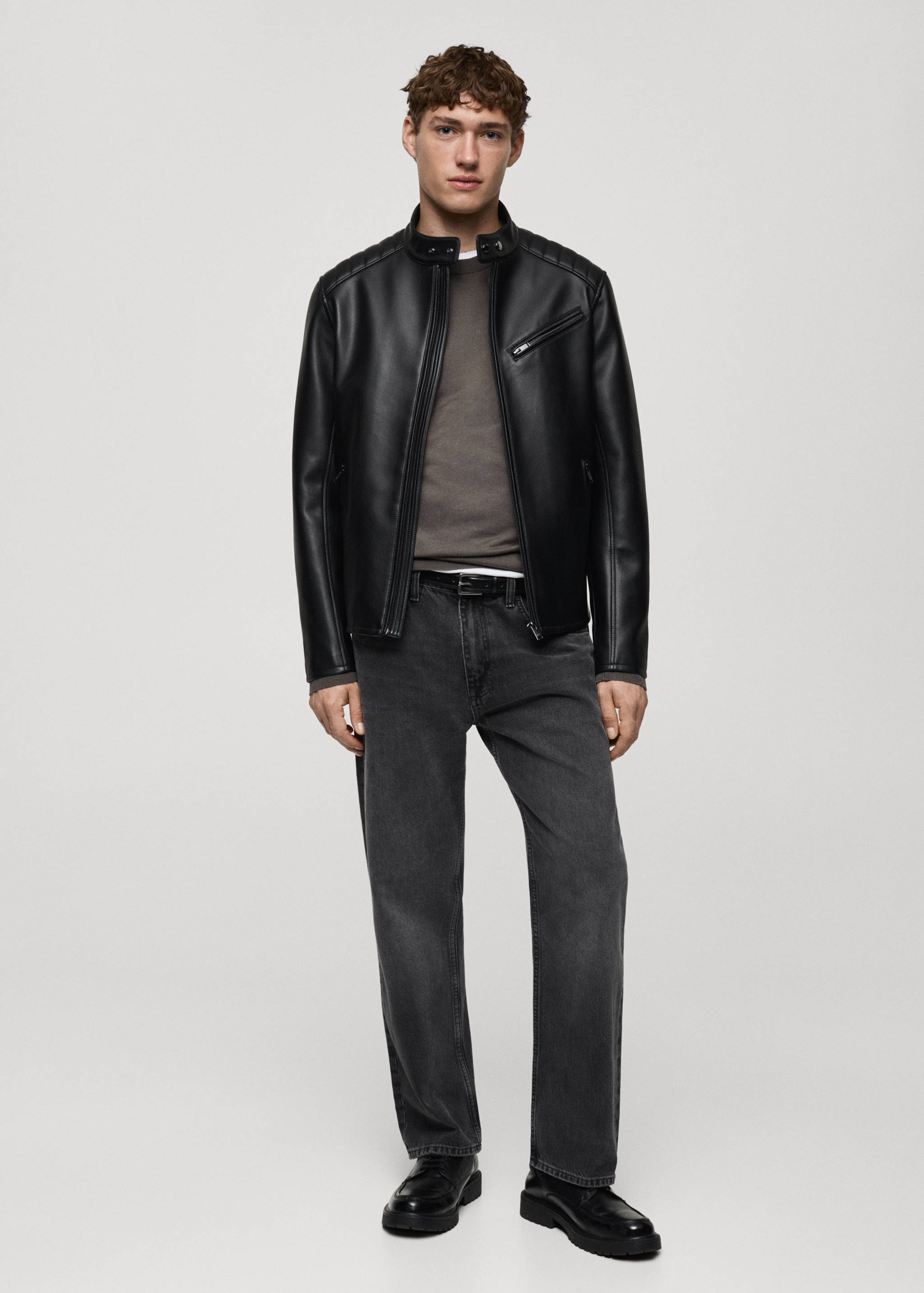 Faux leather jacket with stitching detail - General plane