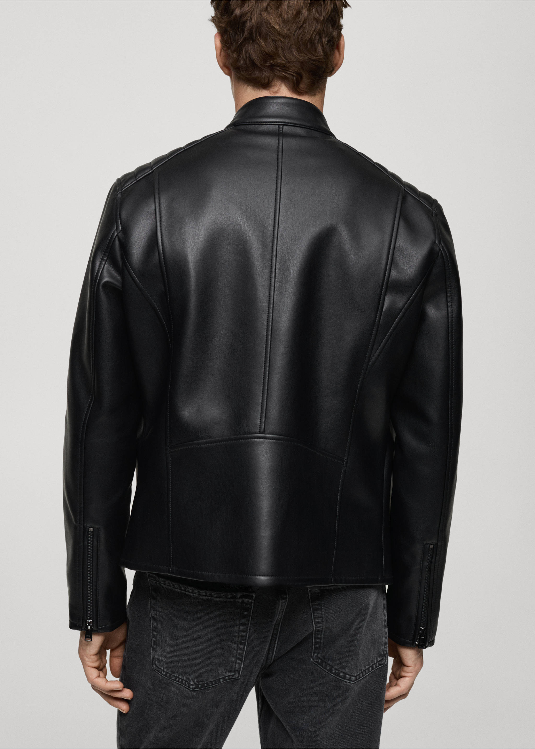 Veste effet cuir détail coutures - Verso de l’article, Noir. Ref: 87010586-00.