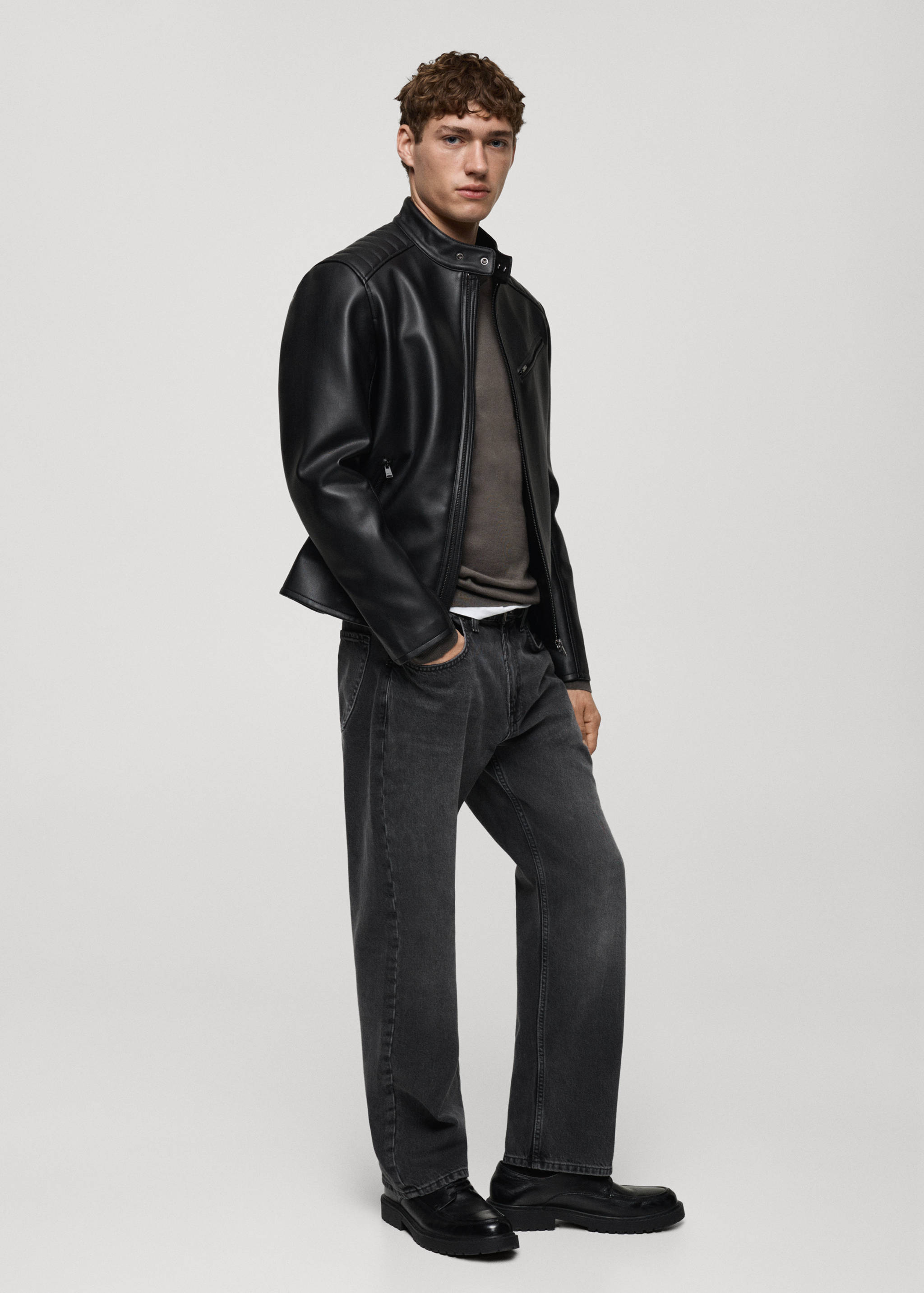 Faux leather jacket with stitching detail - Details of the article 2