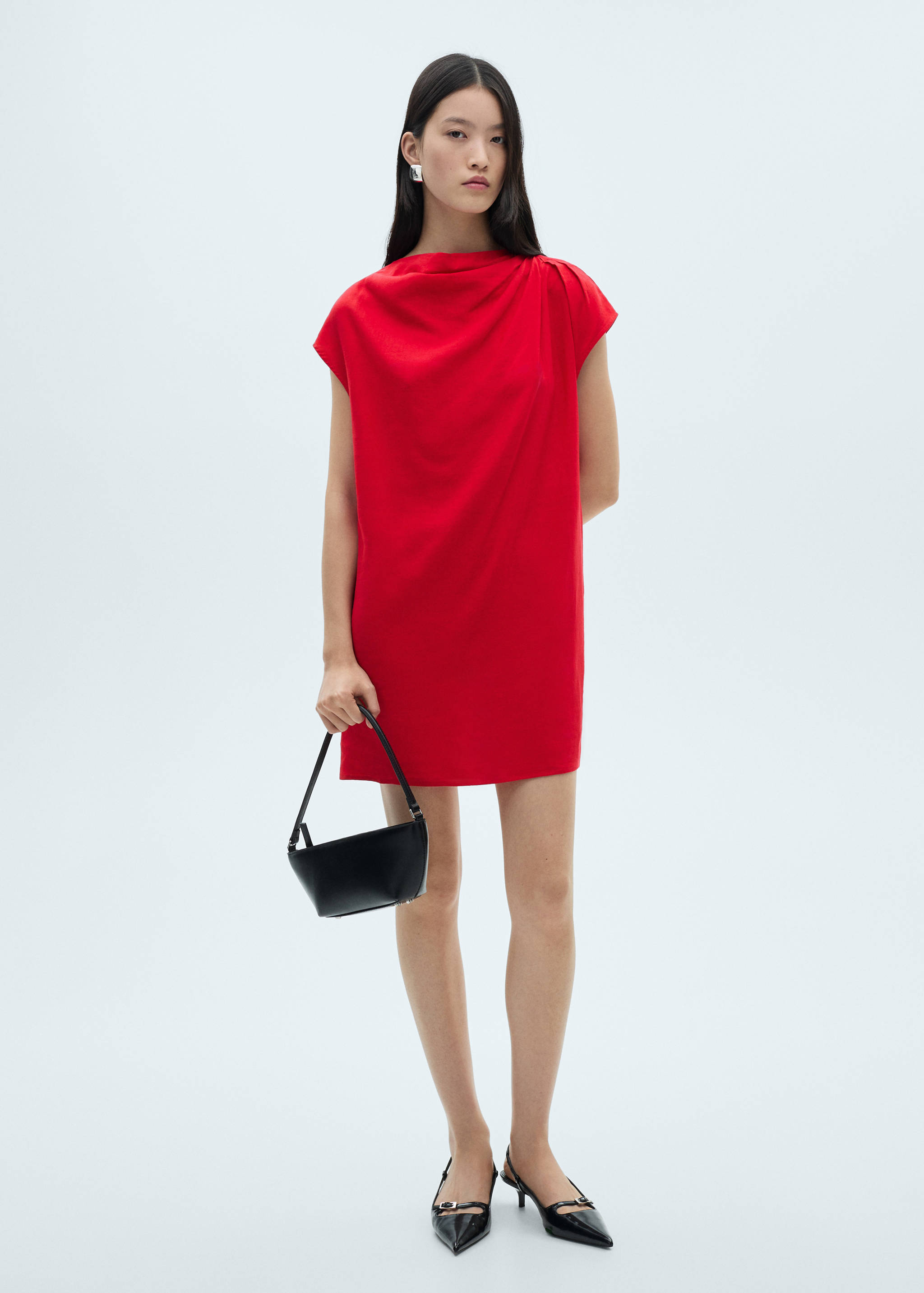 Linen dress with draped collar - General plane
